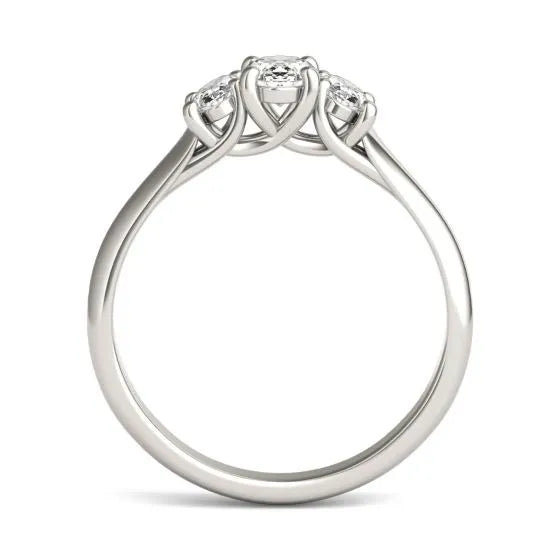 1 CTW Oval Lab Grown Diamond Three Stone Engagement Ring 14K White Gold (G-VS) VossAgin