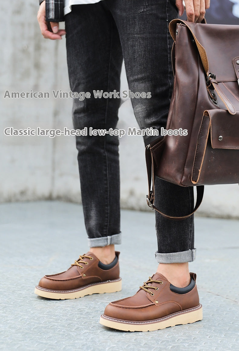 American Work Shoes Low-top Men's Martin Boots Big Head Leather Shoes Genuine Leather Shoes