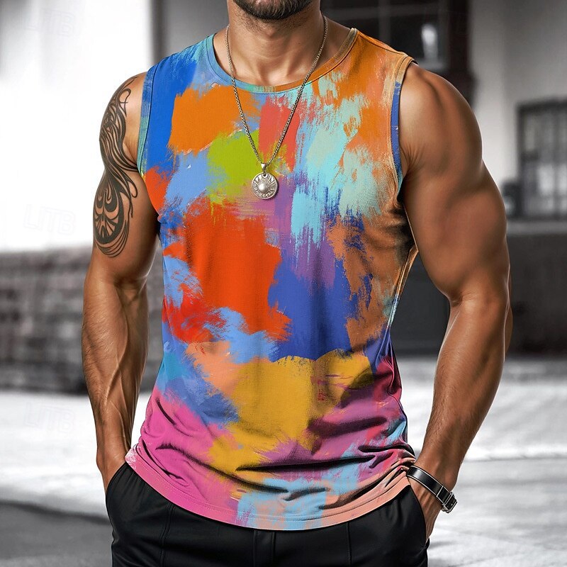 3D Digital Printing Summer Sleeveless Sports Fitness Men's Vest