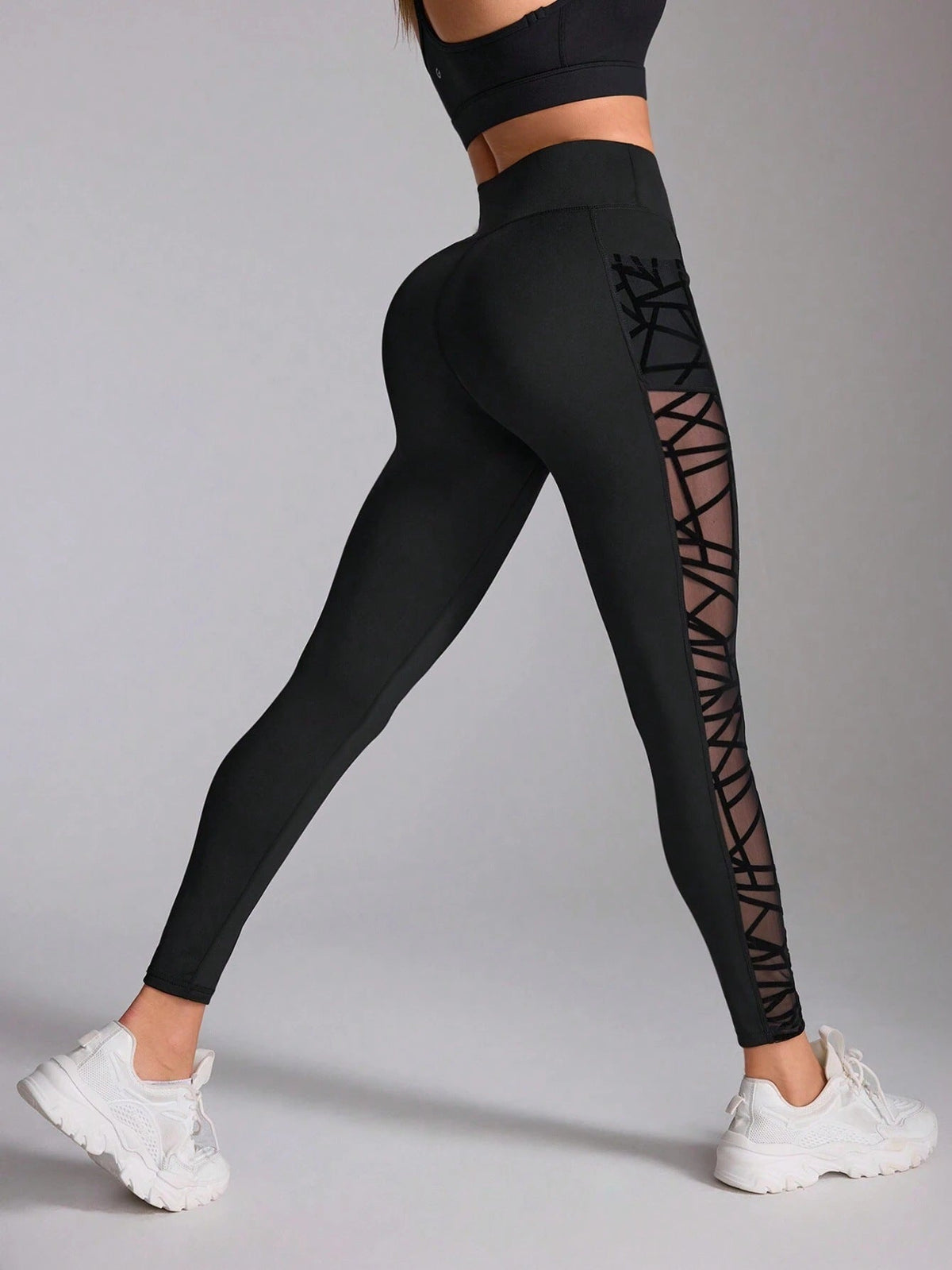 Cross-border High Waist Contrast Color Stitching Running Pants Belly-lifting Yoga Clothing Fitness Sports Naked Feeling Tight Leggings Social Buzz eSIMs
