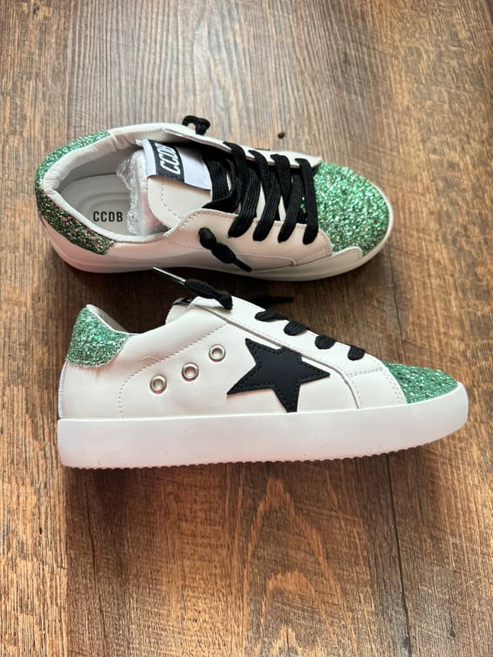Black Star with Green Glitter Accent Torn and Trendy