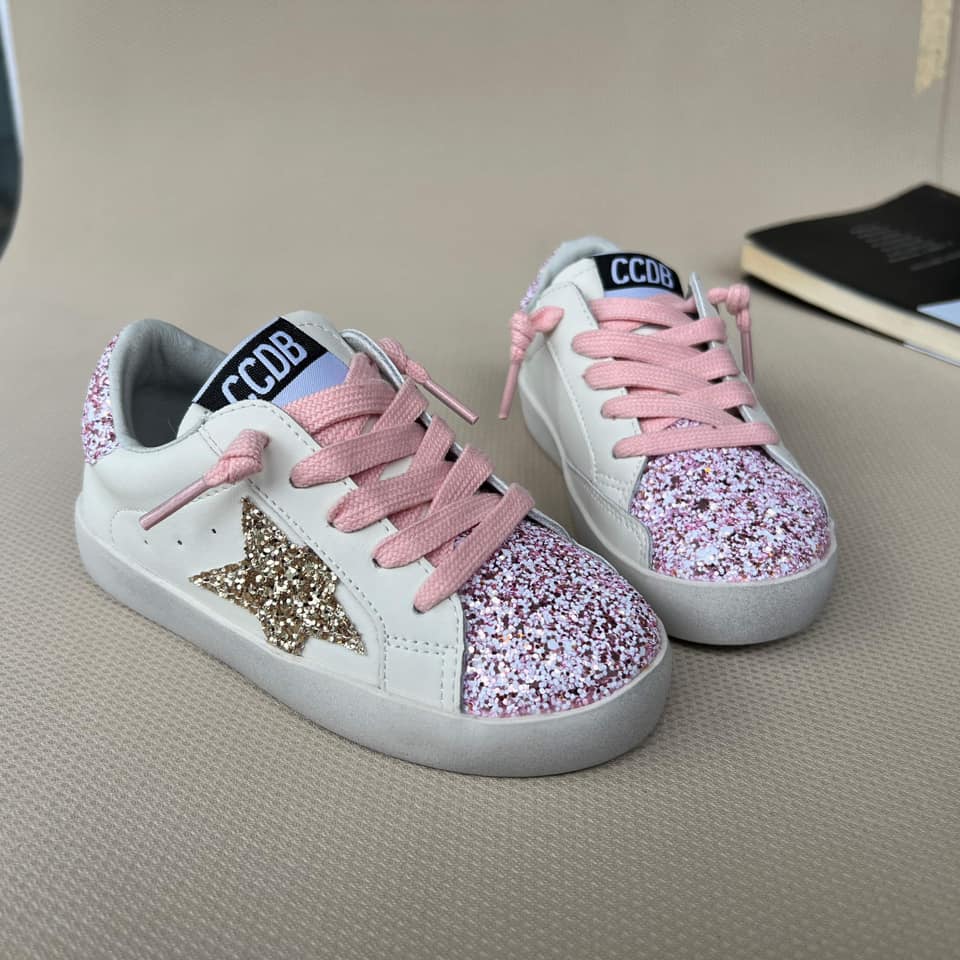 Gold Glitter Star Pink Glitter Accent and Lace Torn and Trendy