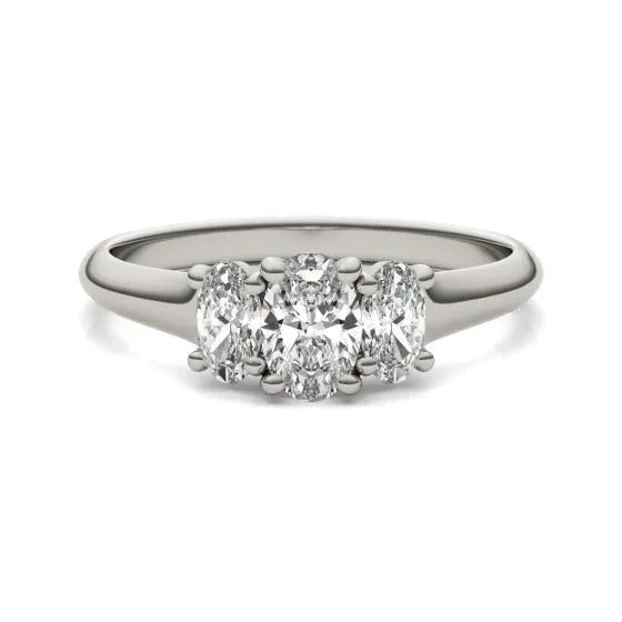 1 CTW Oval Lab Grown Diamond Three Stone Engagement Ring 14K White Gold (G-VS) VossAgin