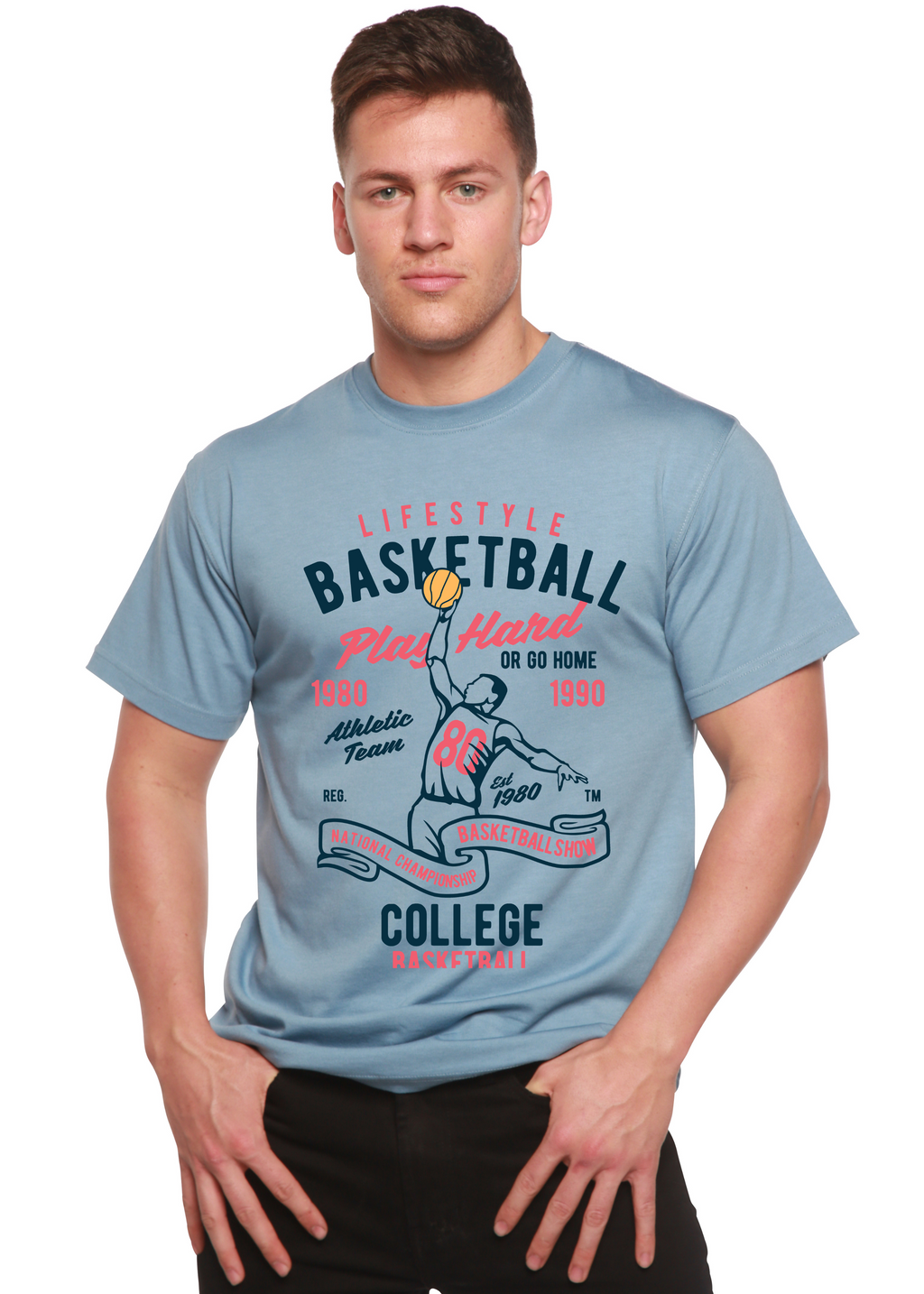 Life Style Basketball Men's Bamboo Viscose/Organic Cotton Short Sleeve Graphic T-Shirt Spun Bamboo