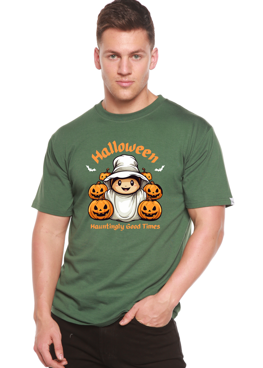 Halloween Hauntingly Good Times Day Men's Bamboo Viscose/Organic Cotton Short Sleeve Graphic T-Shirt Spun Bamboo
