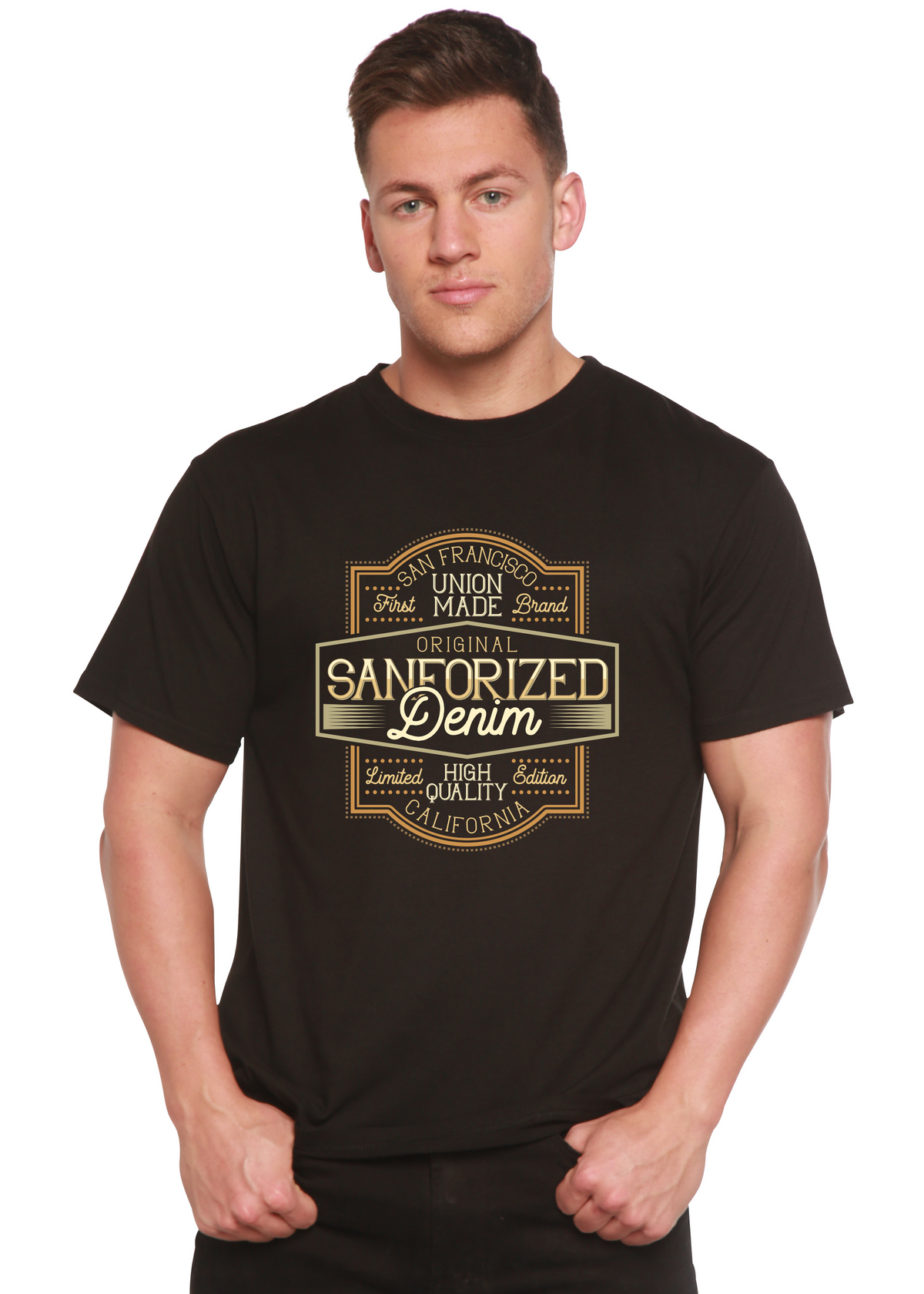 Original Sanforized Denim Men's Bamboo Viscose/Organic Cotton Short Sleeve Graphic T-Shirt Spun Bamboo