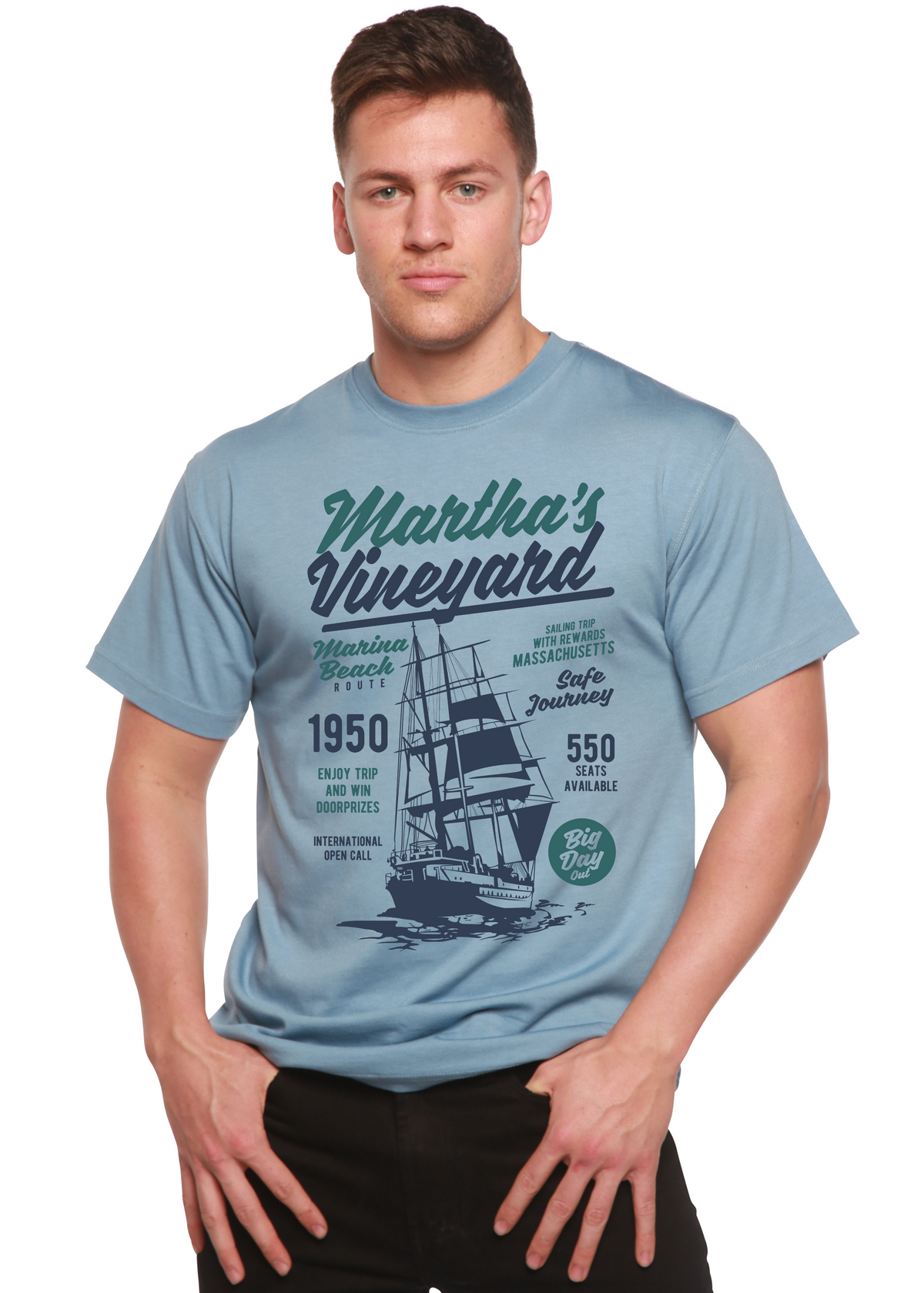 Martha's vineyard Men's Bamboo Viscose/Organic Cotton Short Sleeve Graphic T-Shirt Spun Bamboo