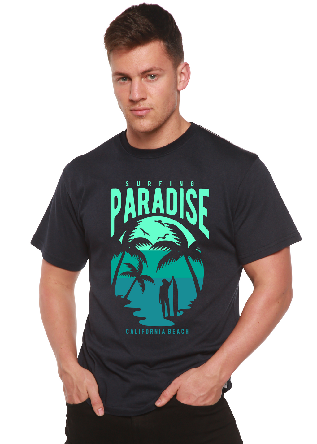 Surfing Paradise California Spun Bamboo® Men's Bamboo Viscose/Organic Cotton Short Sleeve Graphic T-Shirt Spun Bamboo