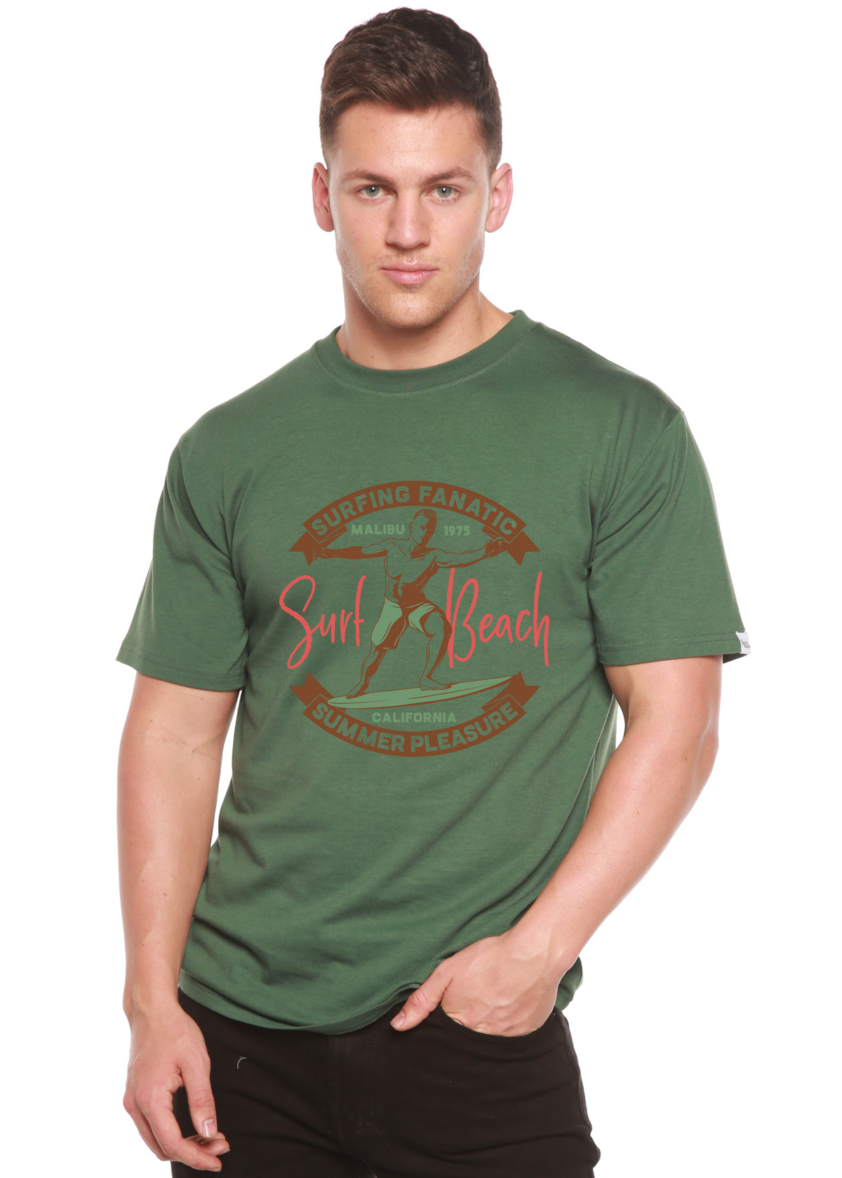 Surf Beach Men's Bamboo Viscose/Organic Cotton Short Sleeve Graphic T-Shirt Spun Bamboo