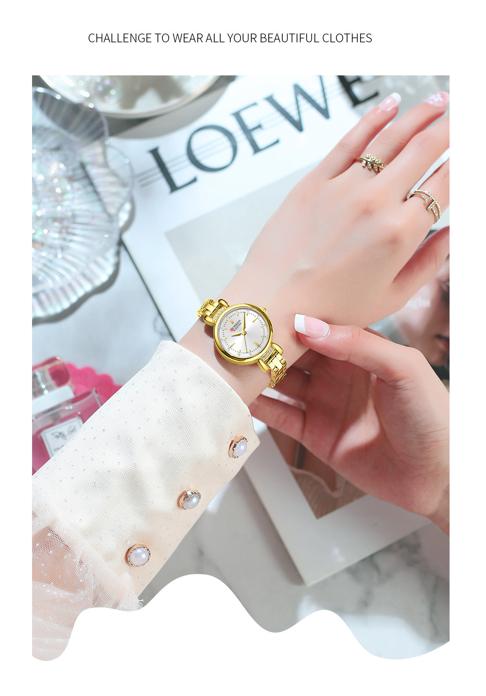 Waterproof Round Casual Womens Bracelet Watch