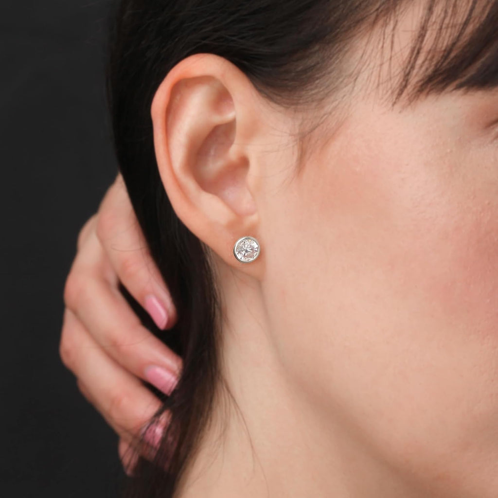 3.00 CTW Lab Grown Diamond Bezel Martini Stud Earrings in 14K White or Yellow Gold VossAgin