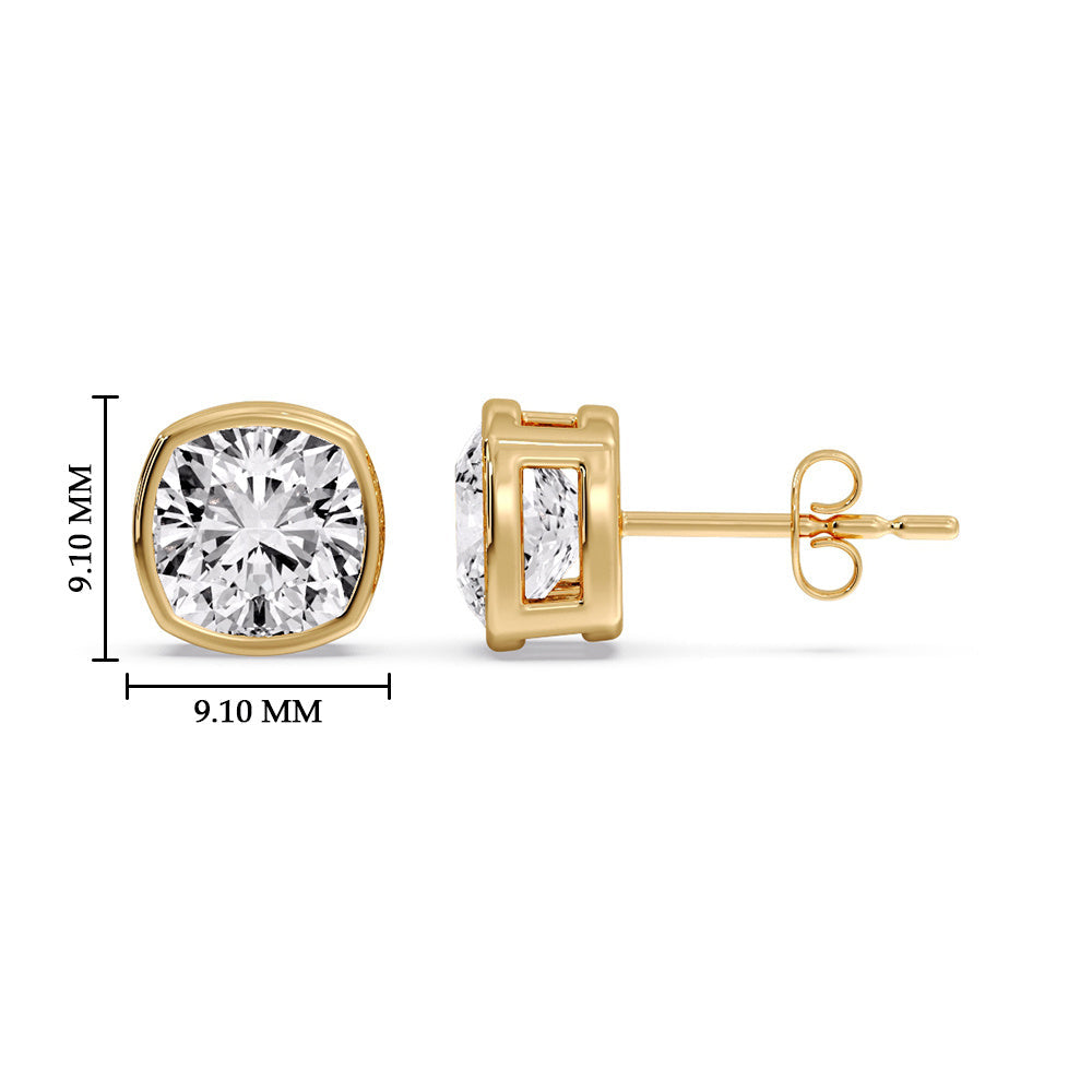 Cushion Diamond Bezel Set Solitaire Certified Stud Earrings