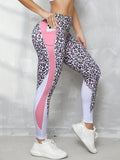 New Cross-border European And American Color Contrast High Waist Tight Printed Leopard Print Pocket Stitching Sports Fitness Yoga Pants Leggings Social Buzz eSIMs