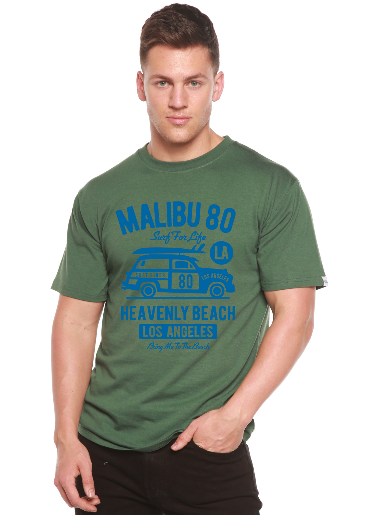 Malibu 80 Men's Bamboo Viscose/Organic Cotton Short Sleeve Graphic T-Shirt Spun Bamboo