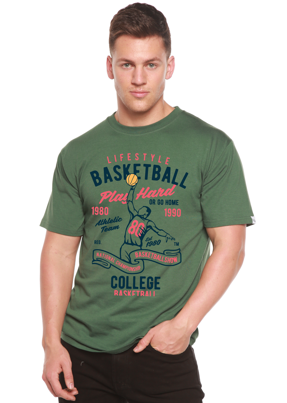 Life Style Basketball Men's Bamboo Viscose/Organic Cotton Short Sleeve Graphic T-Shirt Spun Bamboo