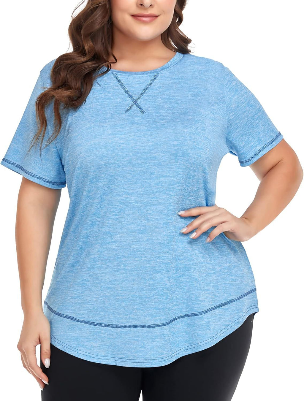 2026 Plus Size Women's Summer Sports Short Sleeve Breathable T Shirt Yoga & Fitness Quick Dry Cationic Top Social Buzz eSIMs