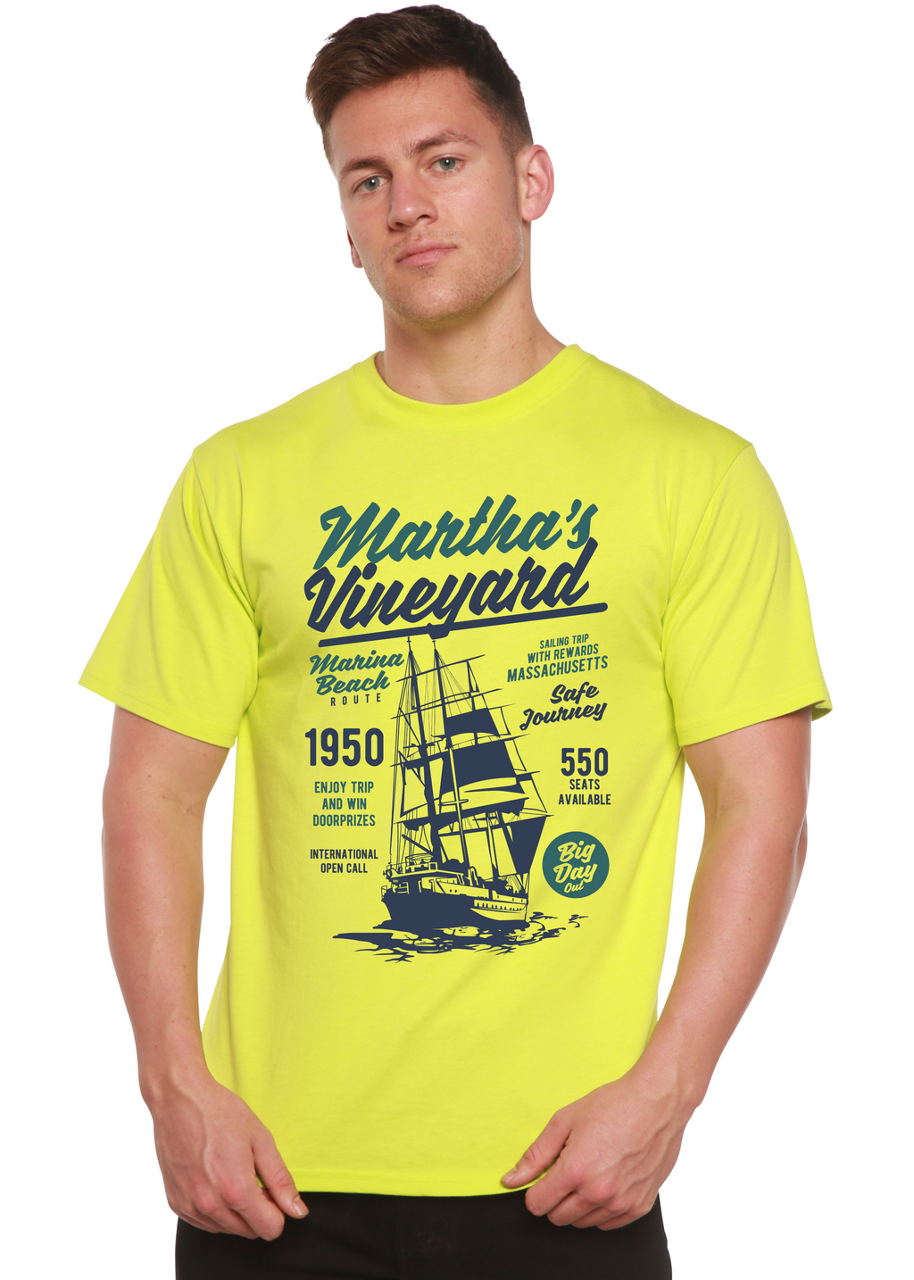 Martha's vineyard Men's Bamboo Viscose/Organic Cotton Short Sleeve Graphic T-Shirt Spun Bamboo