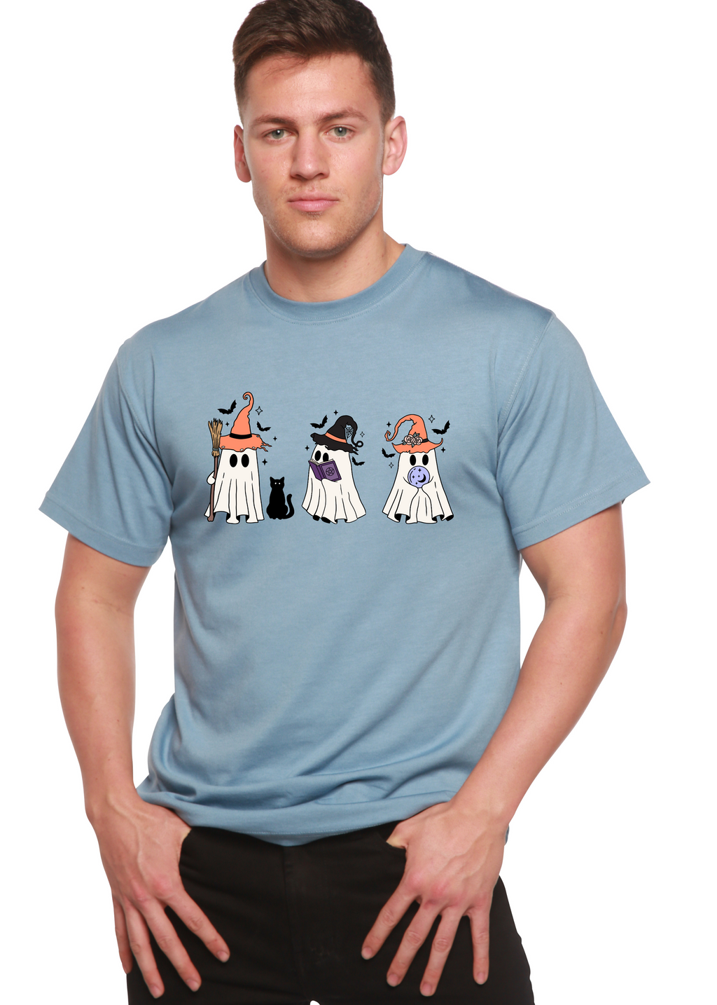 Halloween Boo Men's Bamboo Viscose/Organic Cotton Short Sleeve Graphic T-Shirt Spun Bamboo