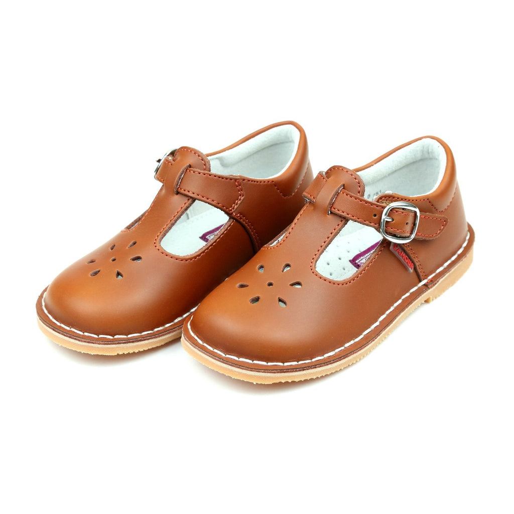 Joy Waxed Leather T-Strap Mary Jane - Cognac Torn and Trendy
