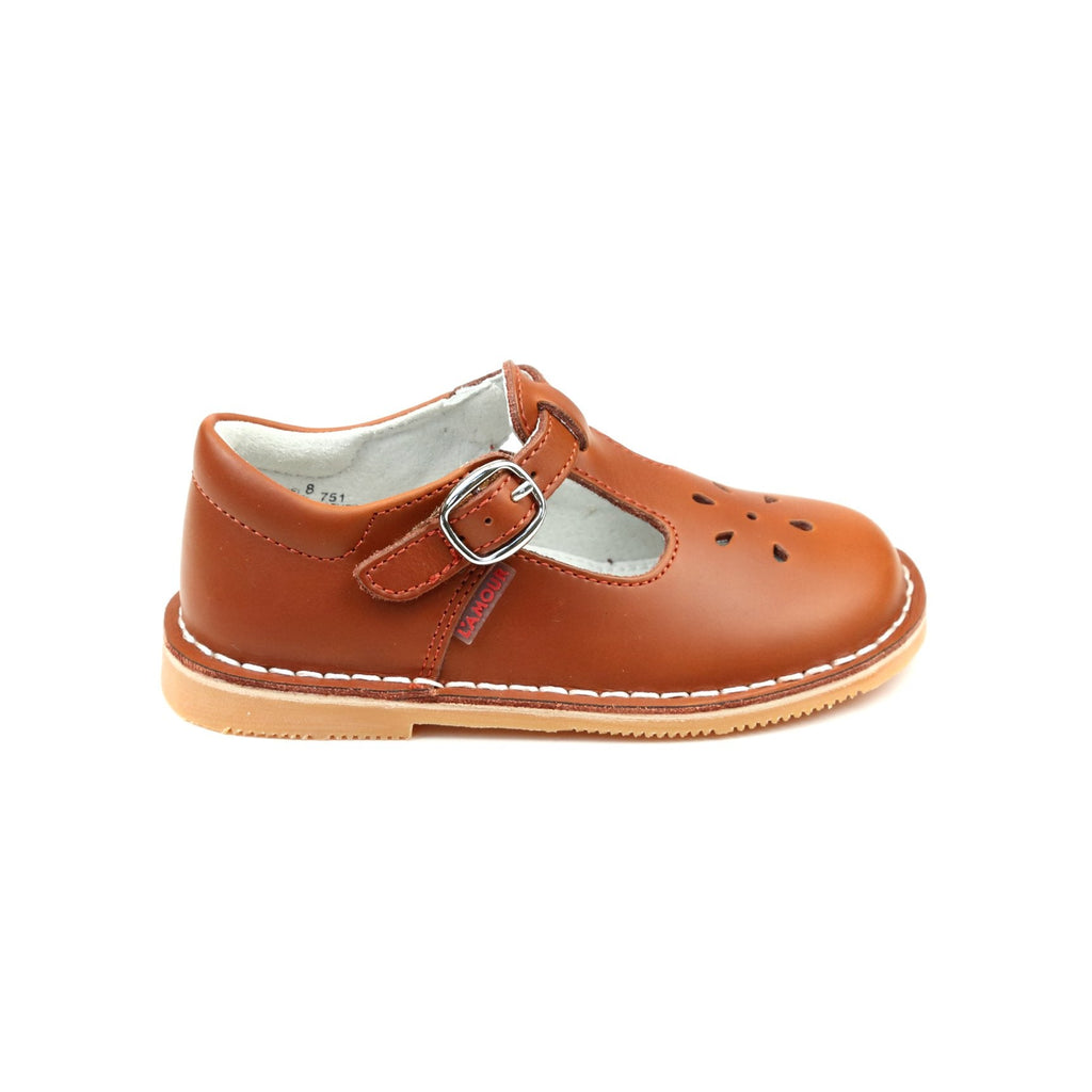 Joy Waxed Leather T-Strap Mary Jane - Cognac Torn and Trendy
