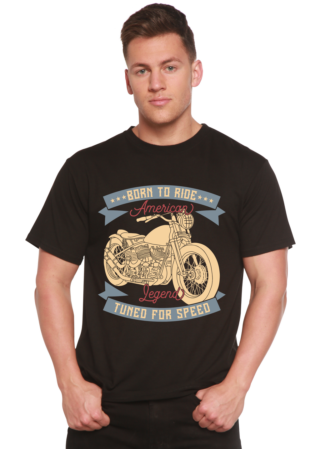 Born To Ride American Legend Men's Bamboo Viscose/Organic Cotton Short Sleeve Graphic T-Shirt Spun Bamboo