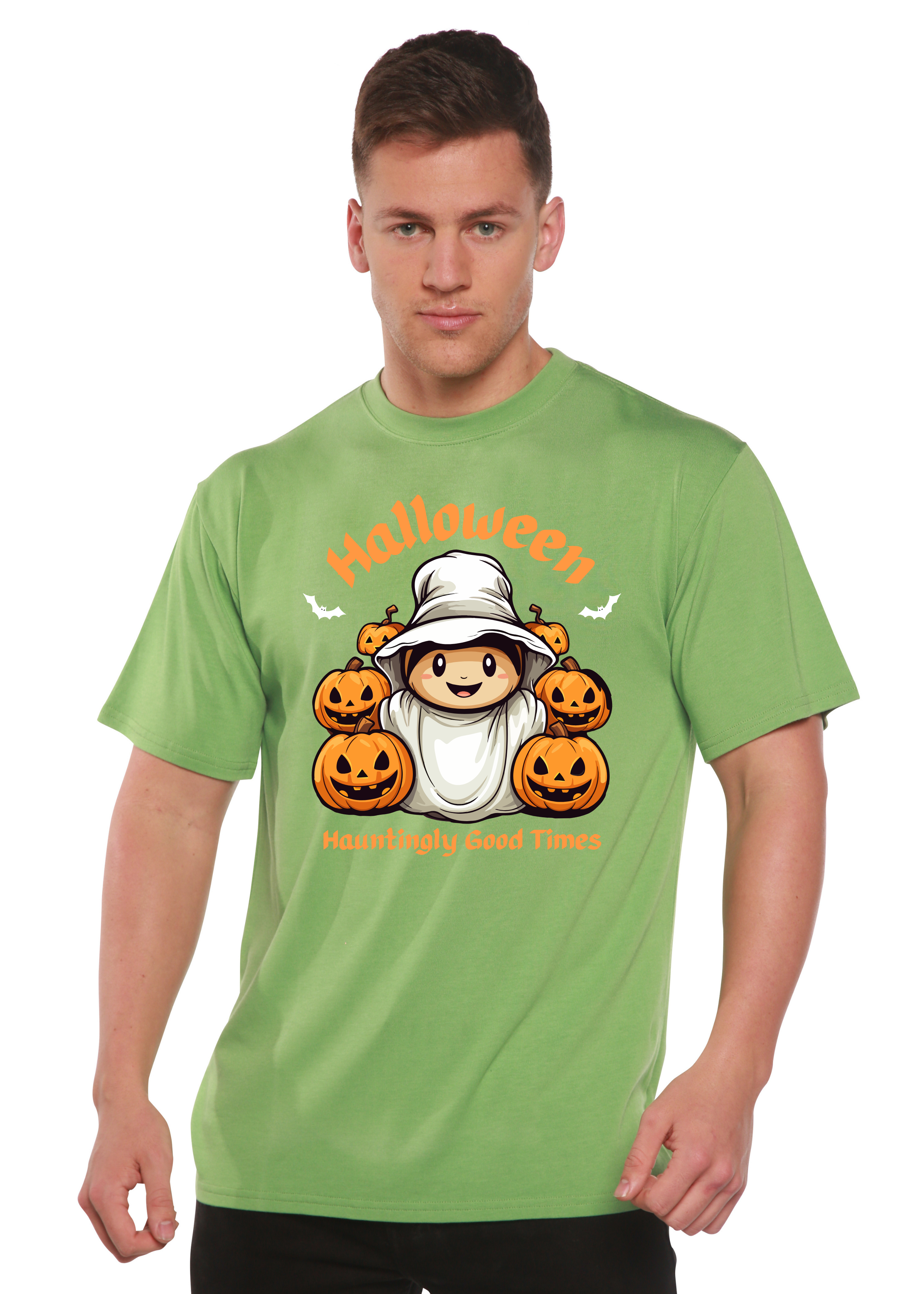 Halloween Hauntingly Good Times Day Men's Bamboo Viscose/Organic Cotton Short Sleeve Graphic T-Shirt Spun Bamboo