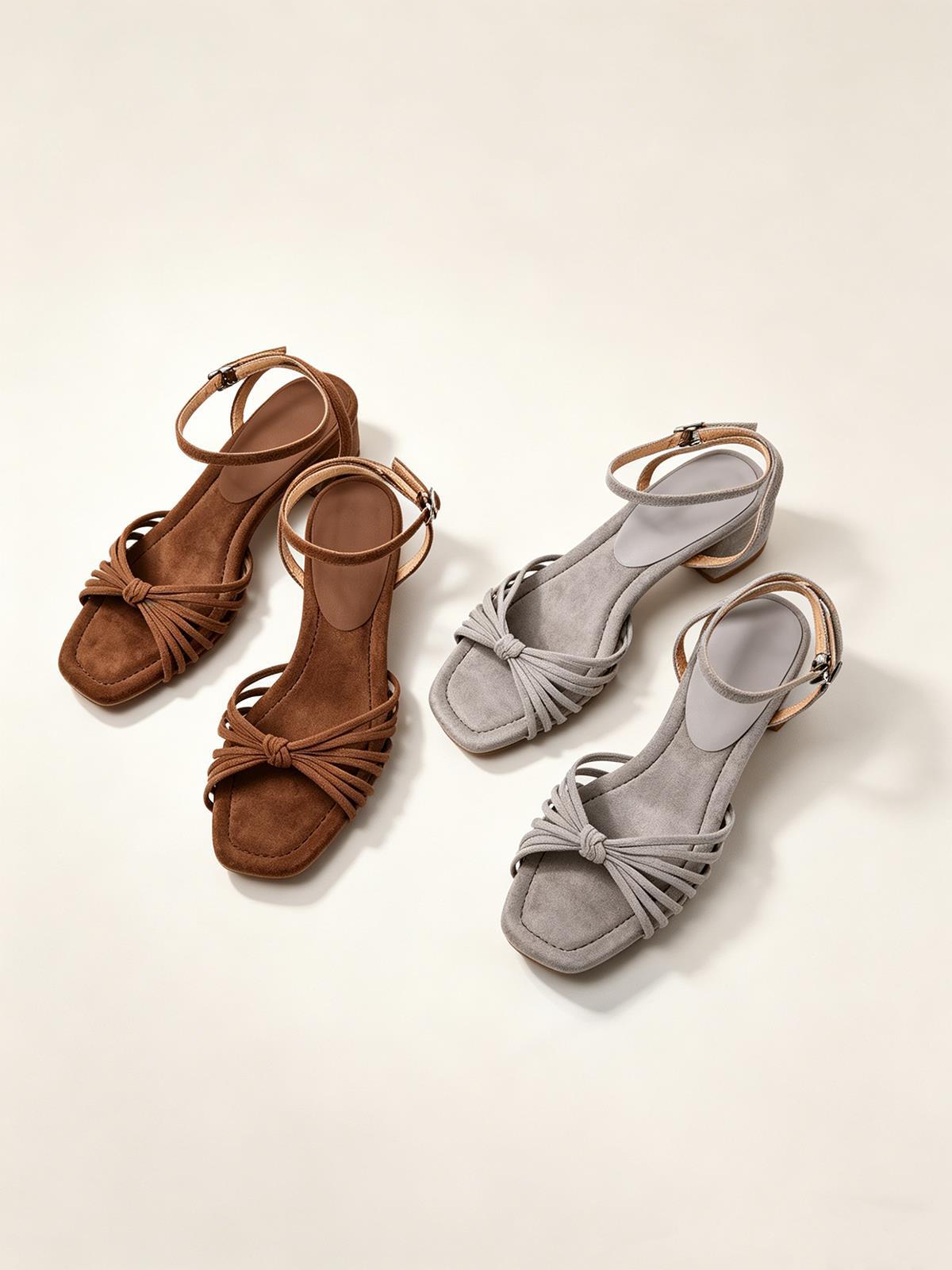 Matte-finish Chunky-heeled Strappy Roman Sandals With Thin Straps