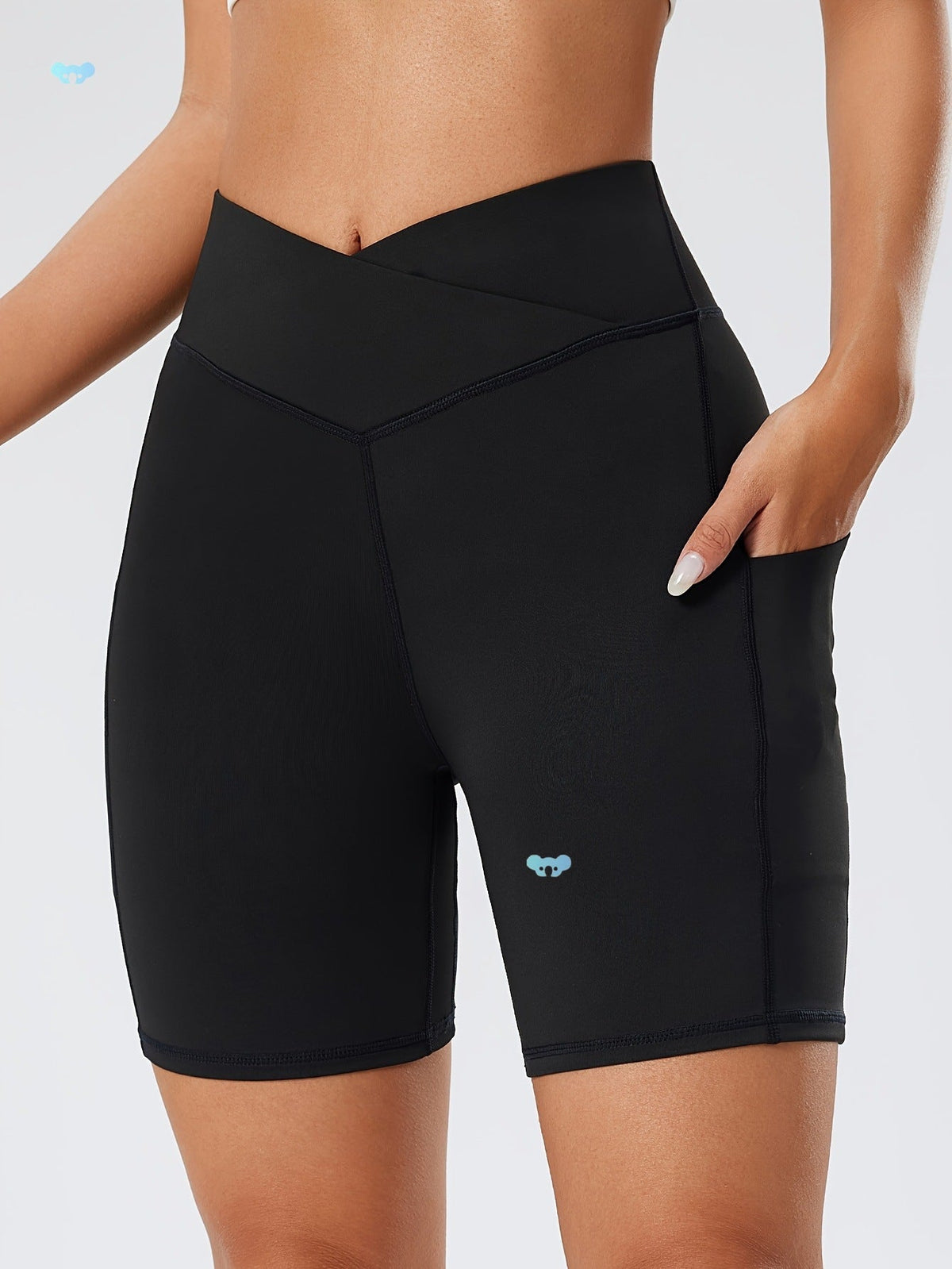 Waist Yoga Shorts With Pocket Cross Waist Yoga Workout Social Buzz eSIMs