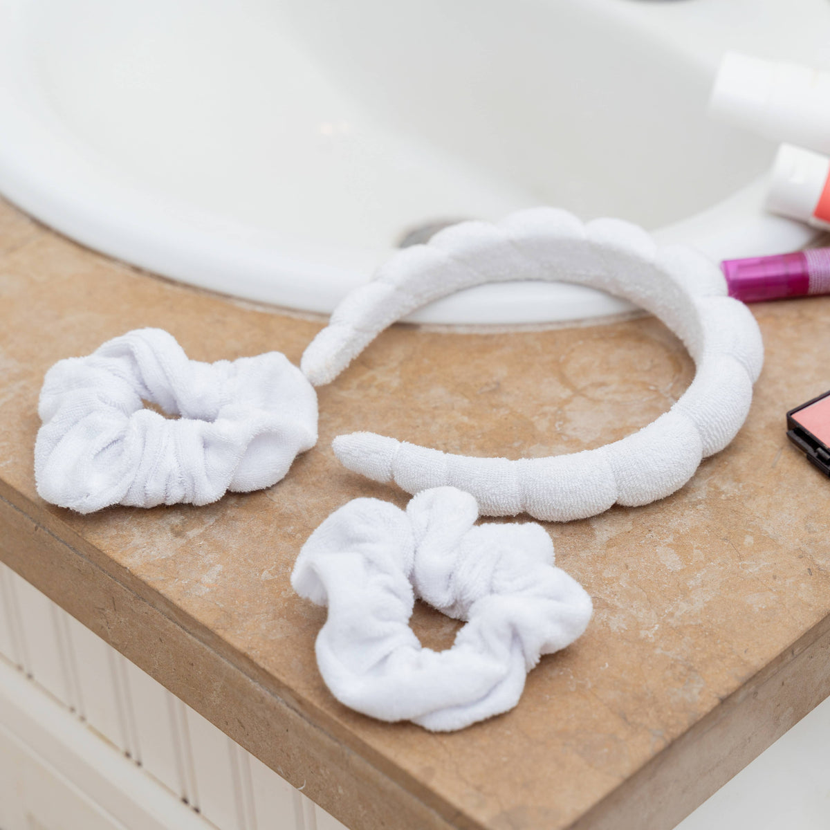 Puffy Terry Cloth Padded Spa Headband with Scrunchies Torn and Trendy