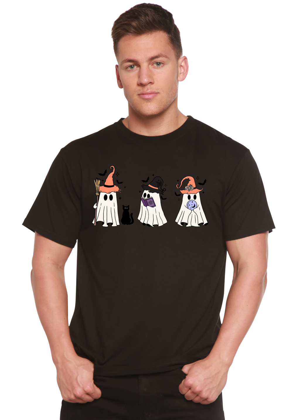 Halloween Boo Men's Bamboo Viscose/Organic Cotton Short Sleeve Graphic T-Shirt Spun Bamboo