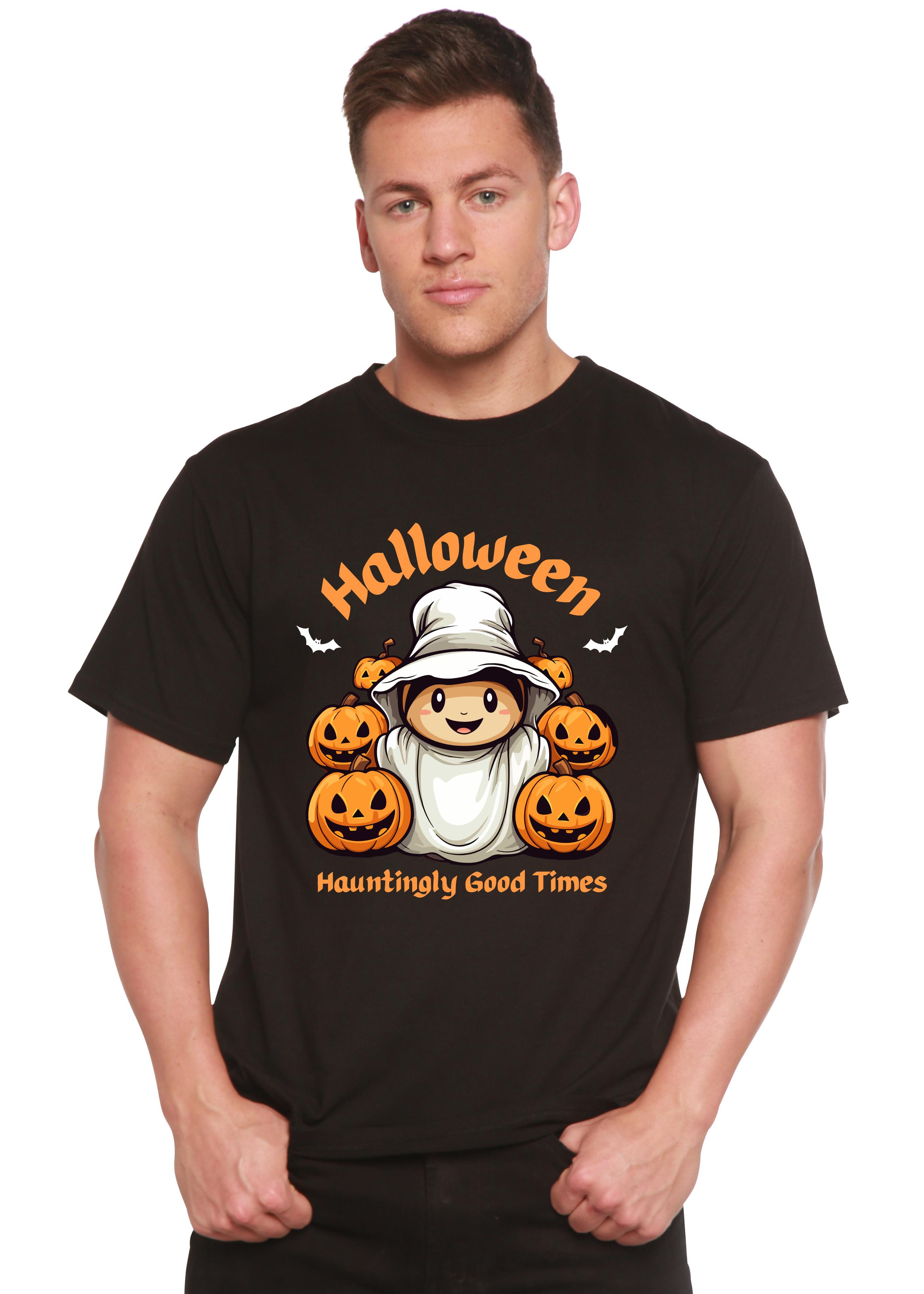 Halloween Hauntingly Good Times Day Men's Bamboo Viscose/Organic Cotton Short Sleeve Graphic T-Shirt Spun Bamboo