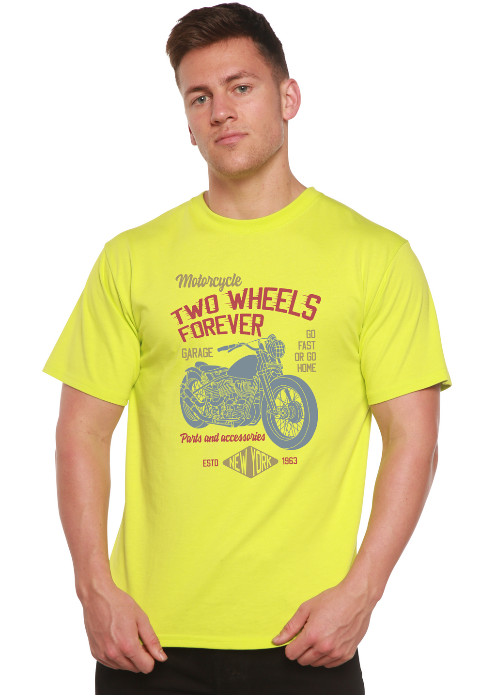 Two Wheels Forever Men's Bamboo Viscose/Organic Cotton Short Sleeve Graphic T-Shirt Spun Bamboo