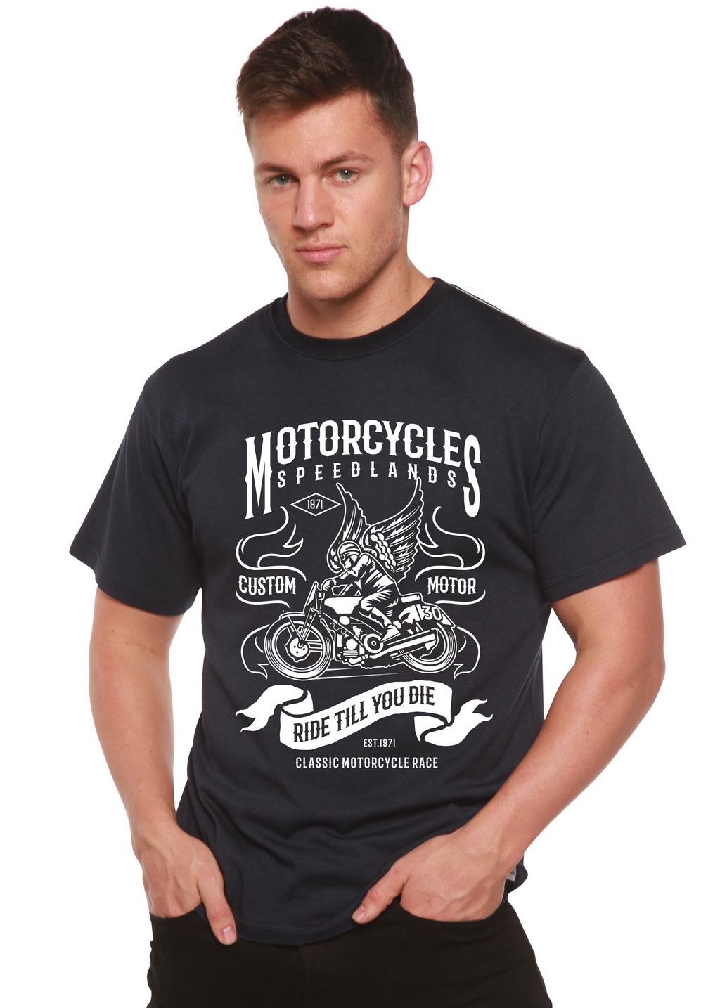 Motorcycles Men's Bamboo Viscose/Organic Cotton Short Sleeve Graphic T-Shirt Spun Bamboo