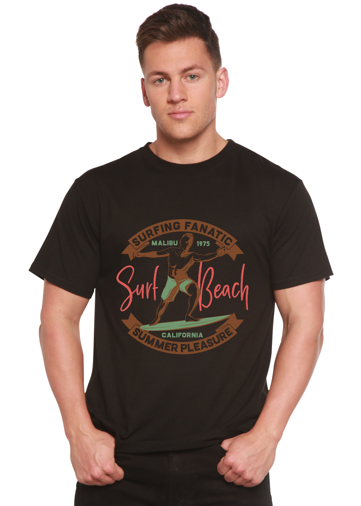 Surf Beach Men's Bamboo Viscose/Organic Cotton Short Sleeve Graphic T-Shirt Spun Bamboo