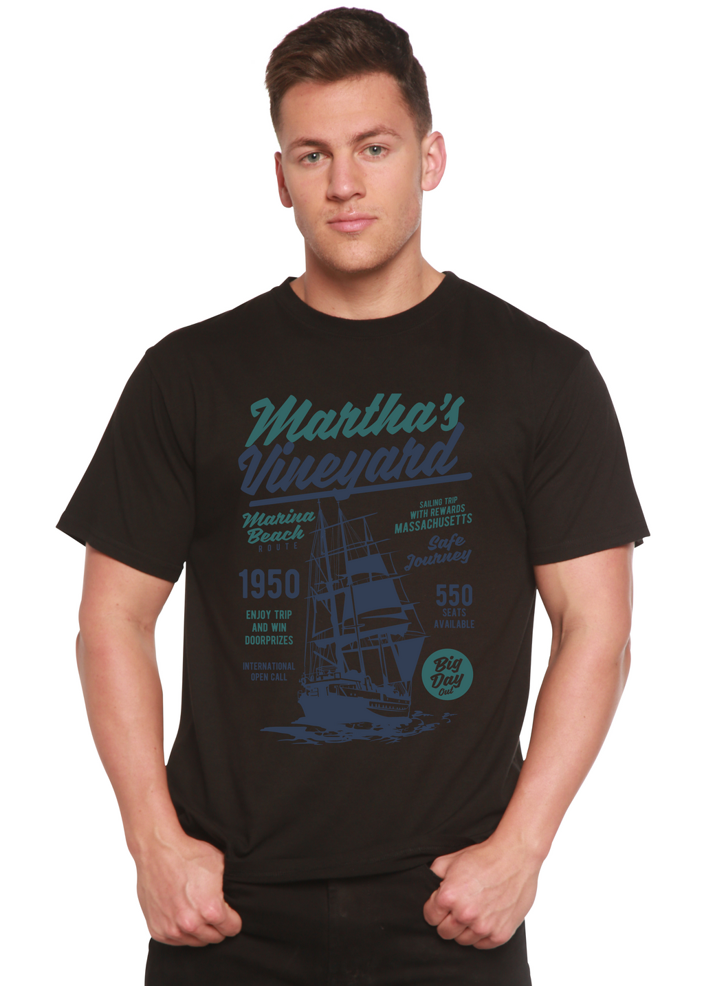 Martha's vineyard Men's Bamboo Viscose/Organic Cotton Short Sleeve Graphic T-Shirt Spun Bamboo