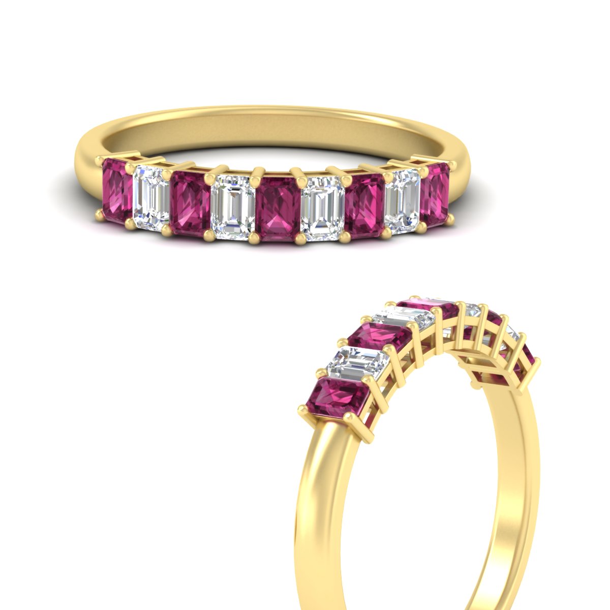 1 Carat Nine Stone Emerald Cut Wedding Band