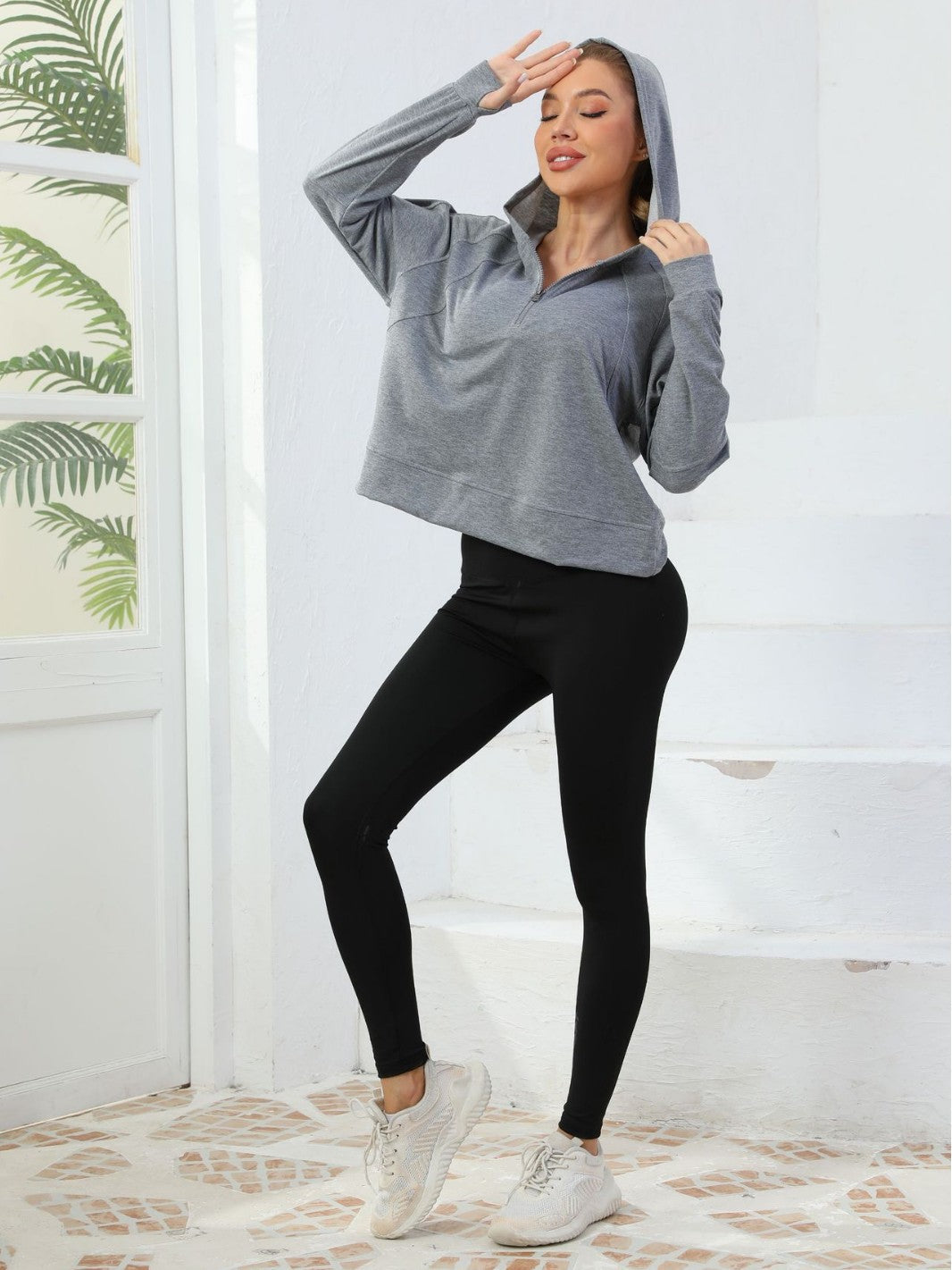 Cross-Border Spring And Summer New Half-Zip Sweatshirt Women's Hoodie Loose Trendy Pure Cotton Casual Hooded Fitness Wear Yoga Trend Social Buzz eSIMs