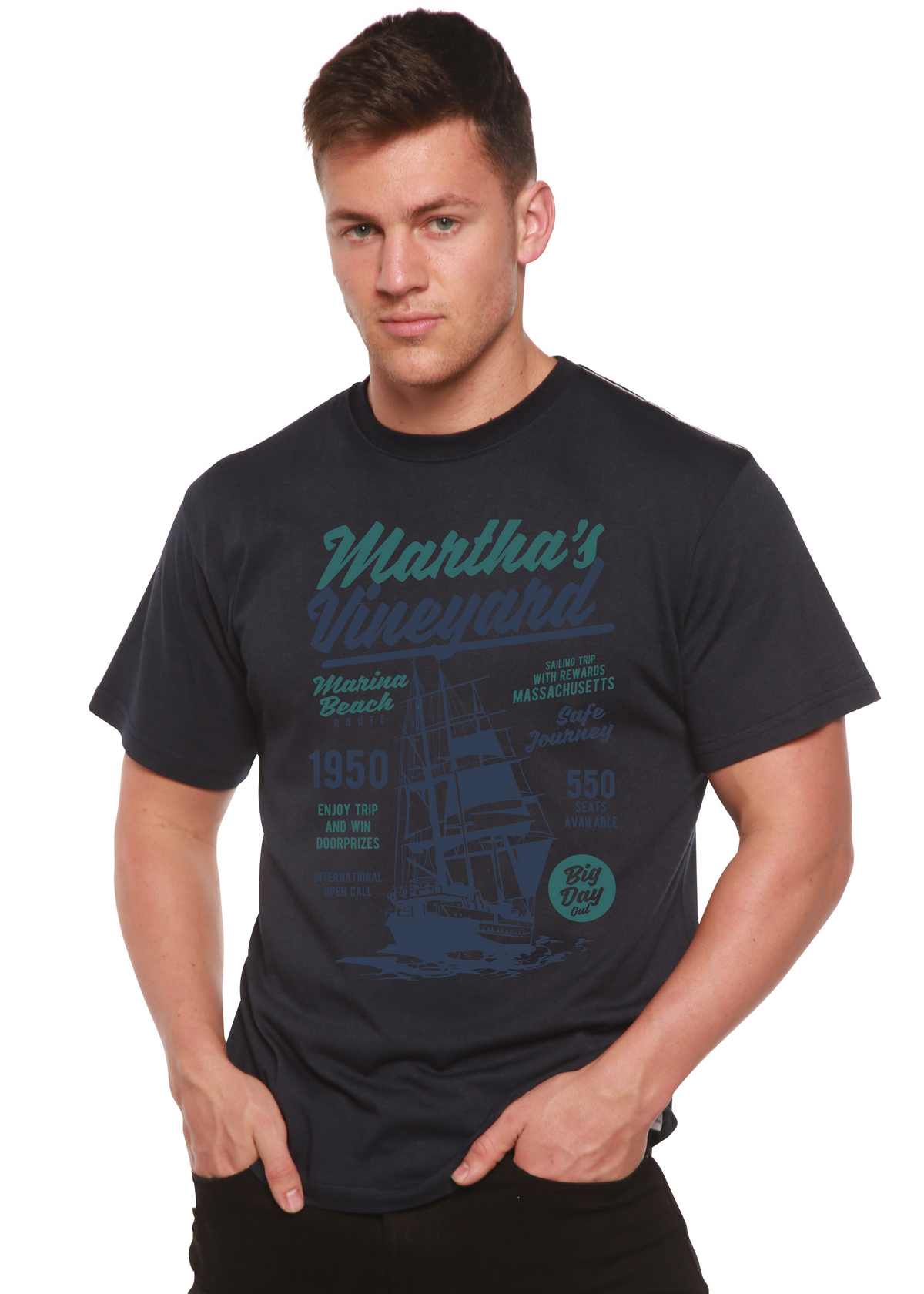 Martha's vineyard Men's Bamboo Viscose/Organic Cotton Short Sleeve Graphic T-Shirt Spun Bamboo