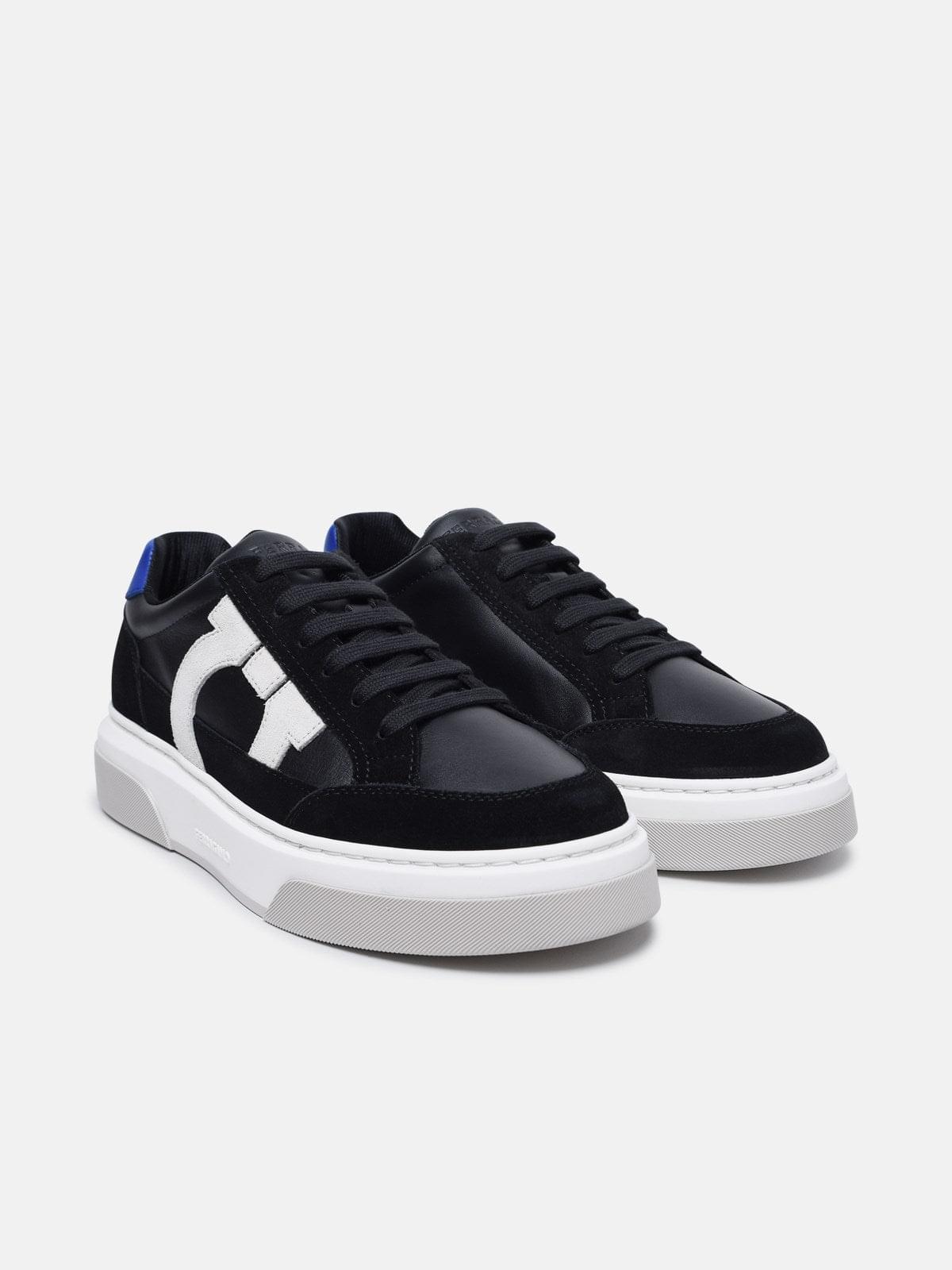 Ferragamo Men Cassina' Black Leather Blend Sneakers