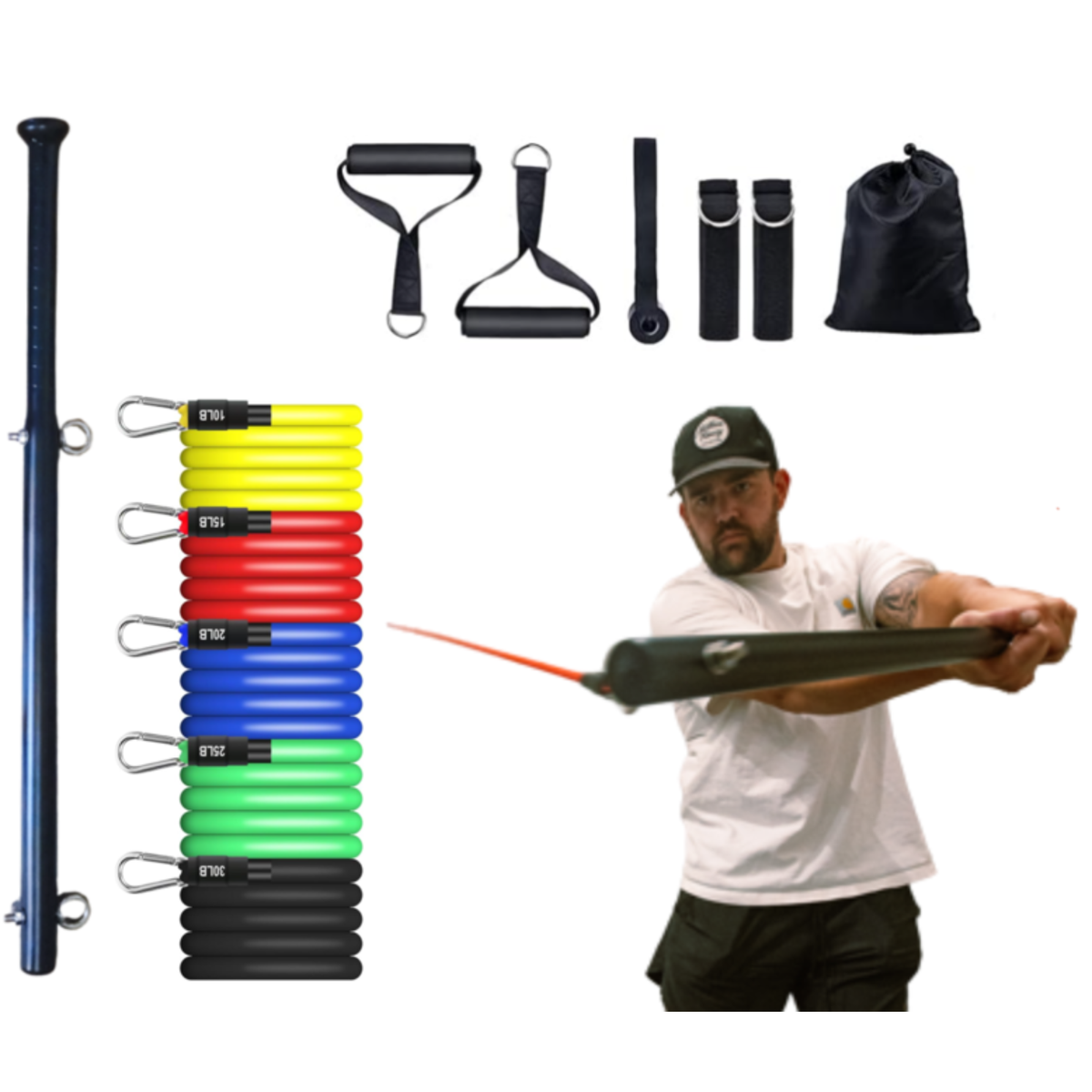 Power Swing Pro Bundle - Baseball & Softball Swing Trainer - 2 Attachment Points - Includes 4 Week Bat Speed Accelerator Program Power Swing Fitness