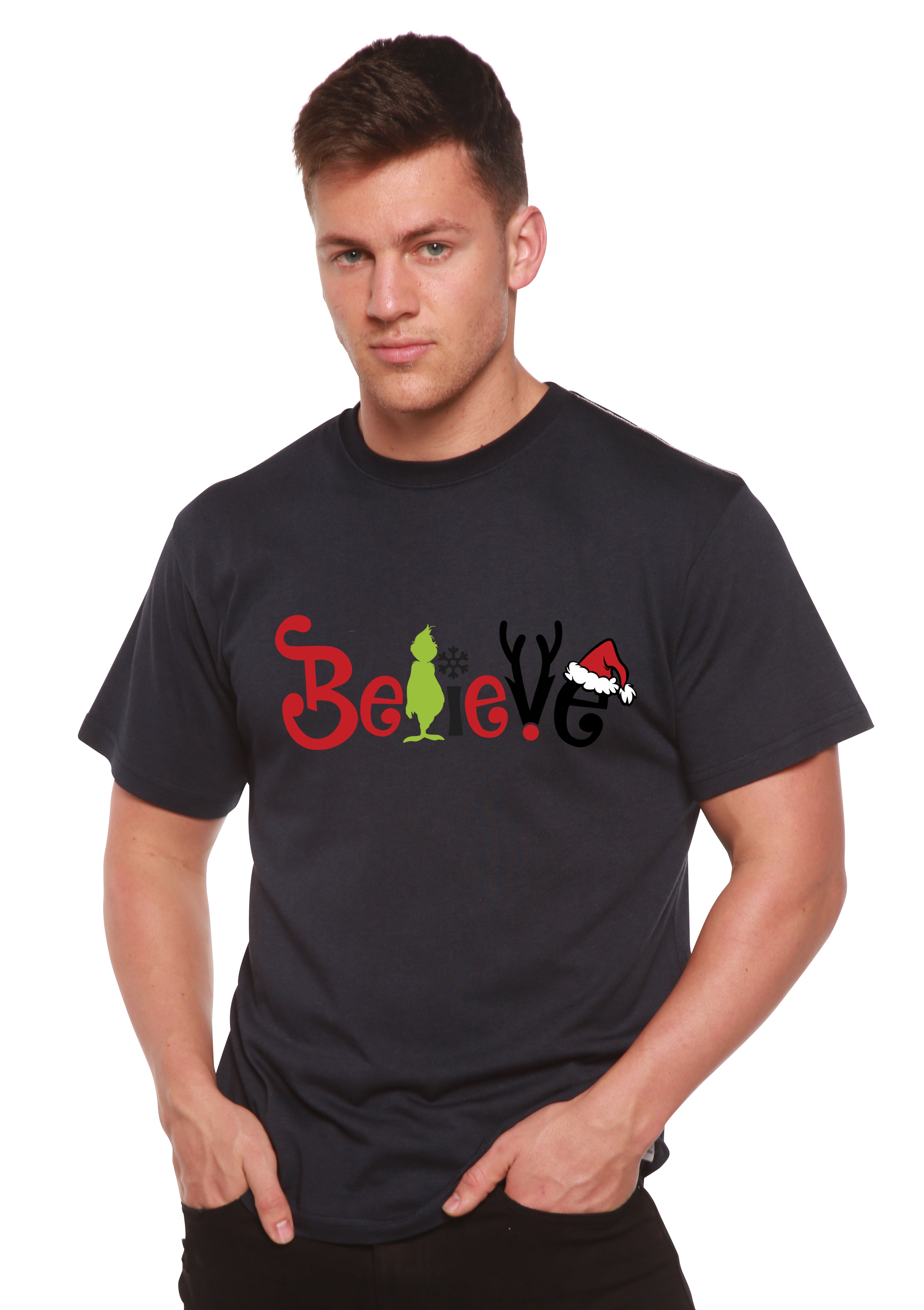 Believe Christmas Printed Men's Bamboo T-Shirt Spun Bamboo