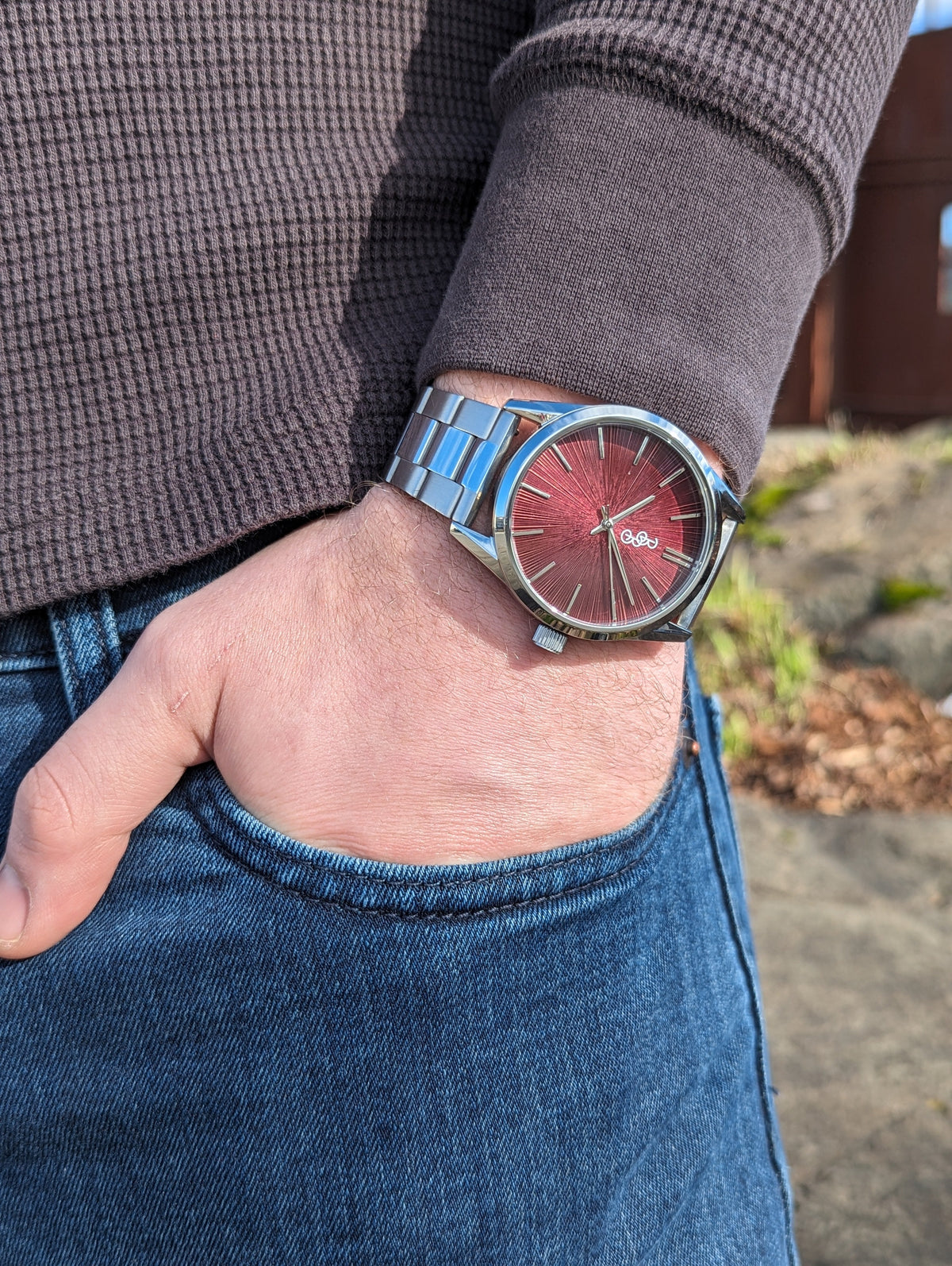 Burgundy Sunburst Watch The Beyond Boring Watch Company