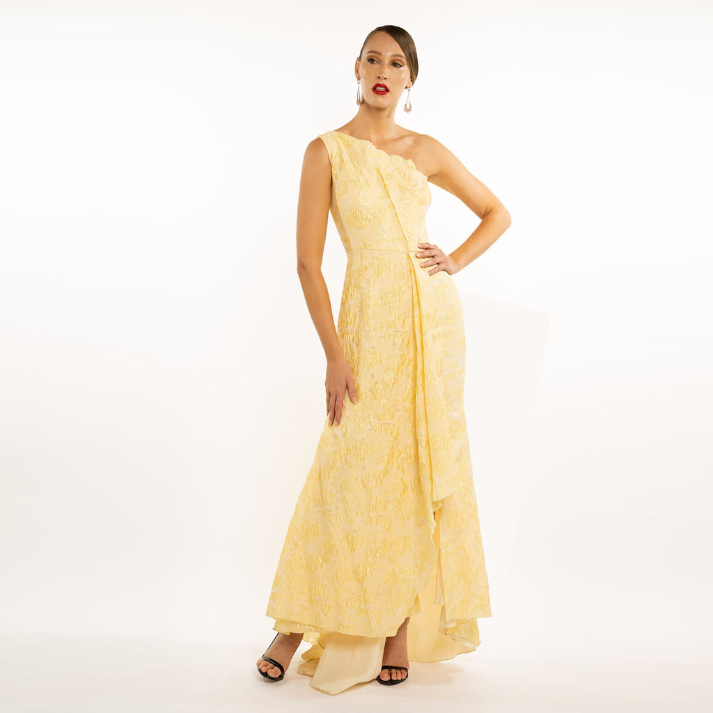 One Shoulder Origami Overlay Gown Cenia New York