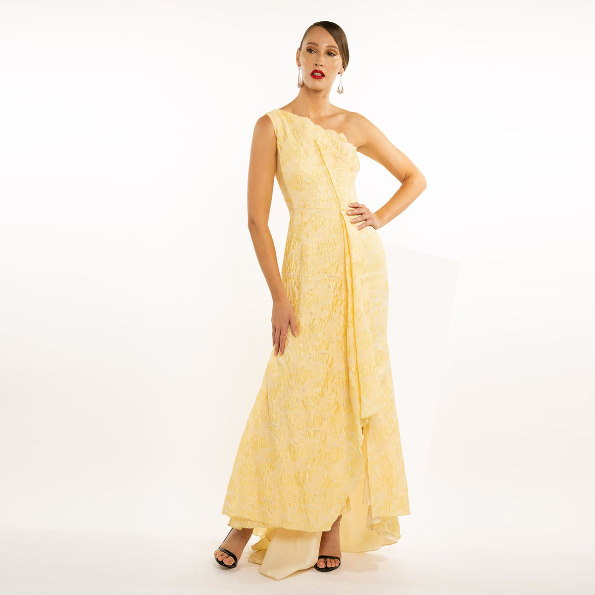 One Shoulder Origami Overlay Gown Cenia New York