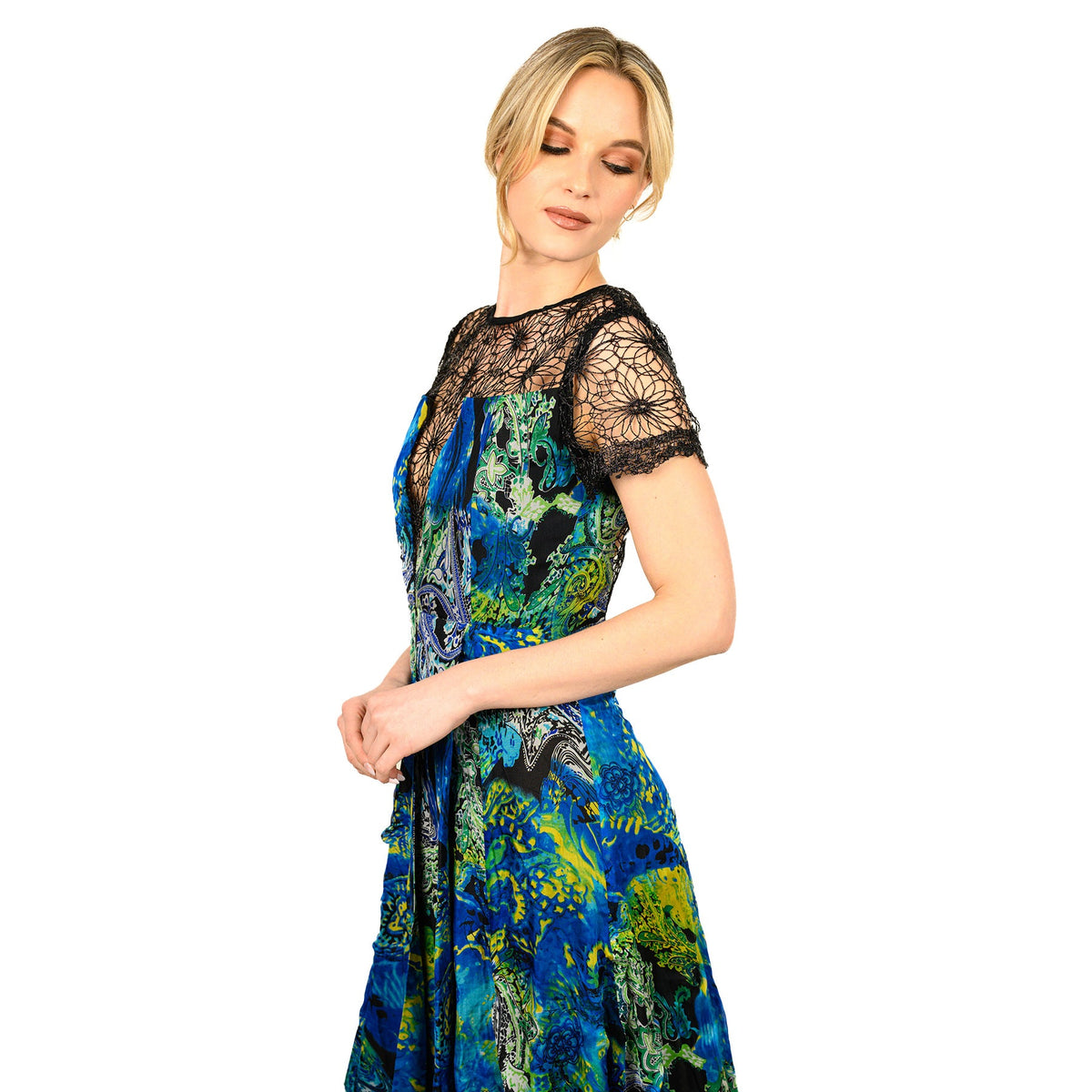 Mix-Media Side Flounce Gown Cenia New York