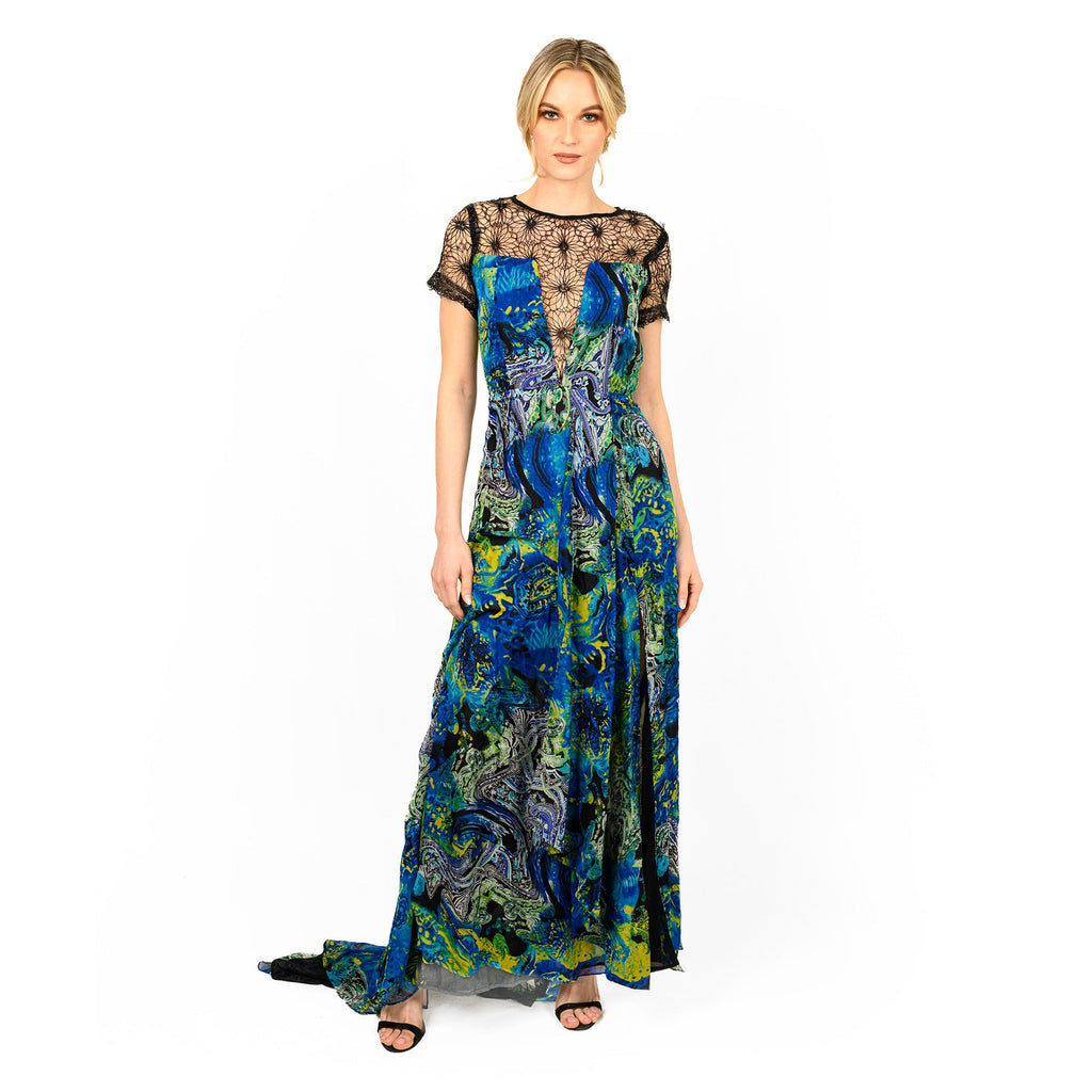 Mix-Media Side Flounce Gown Cenia New York