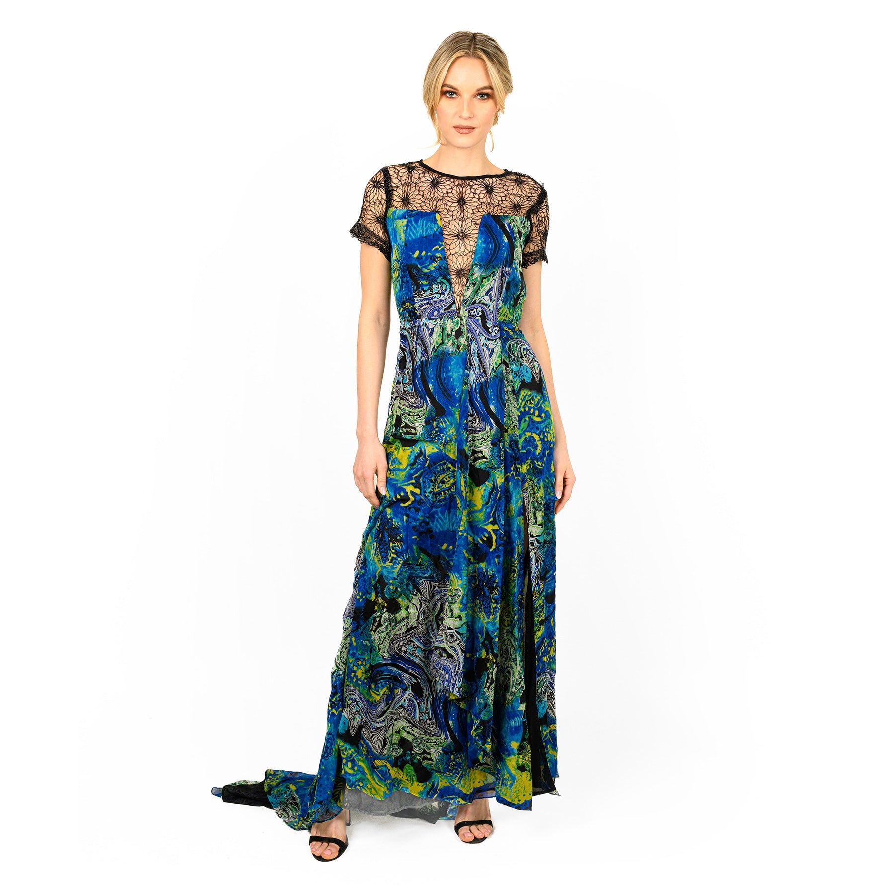 Mix-Media Side Flounce Gown Cenia New York