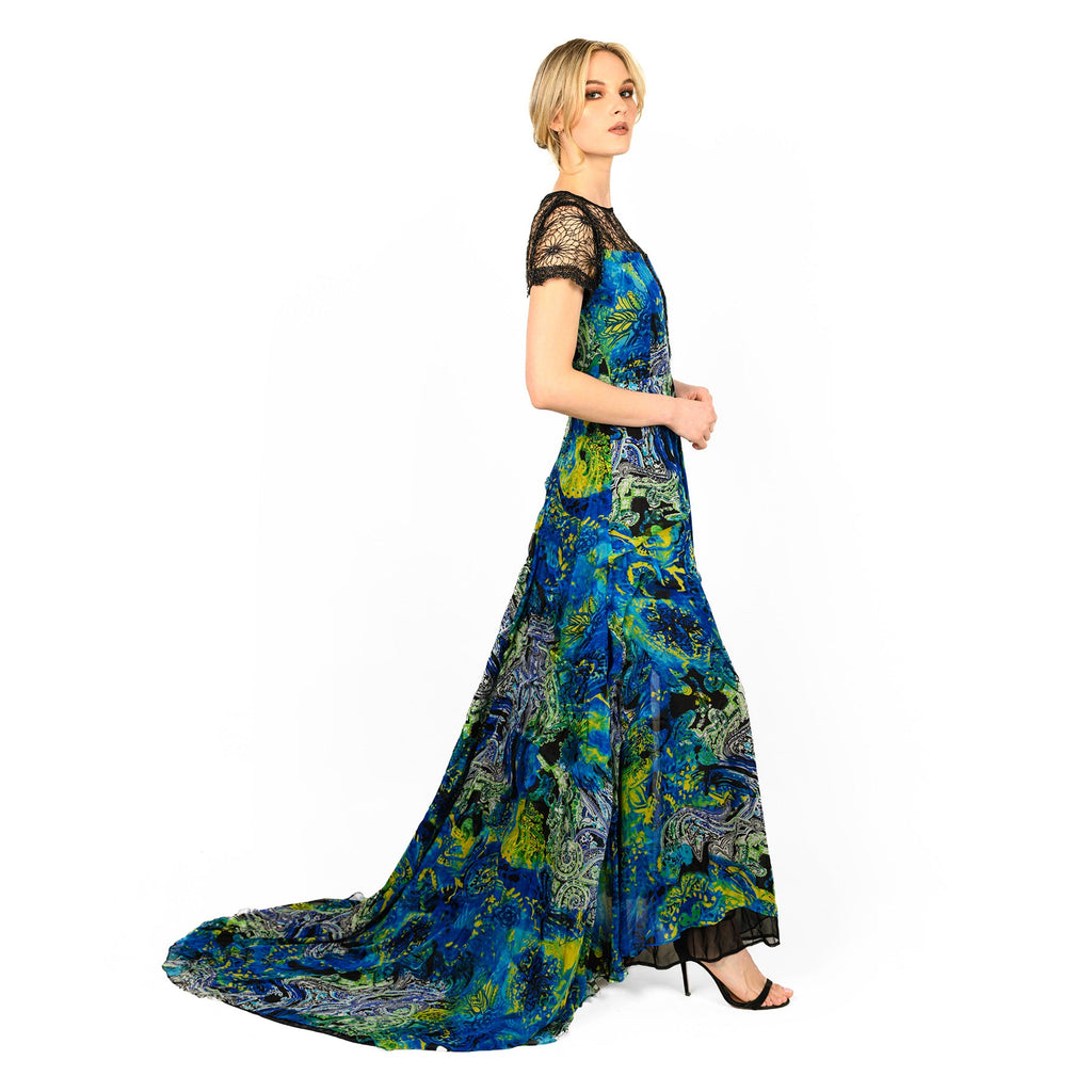 Mix-Media Side Flounce Gown Cenia New York