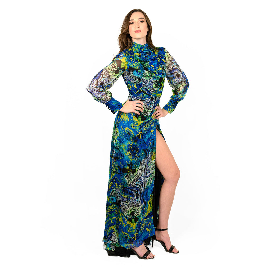 Mock Neck Side Slit Gown Cenia New York
