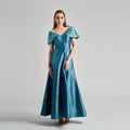 Off The Shoulder Pleated Capelet Gown Cenia New York